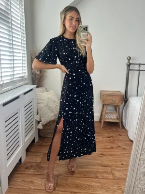 Bailey Angel Sleeve Midi Dress / Star Print Tie Neck Dreamy Look Bailey Angel Sleeve Midi Dress / Star Print