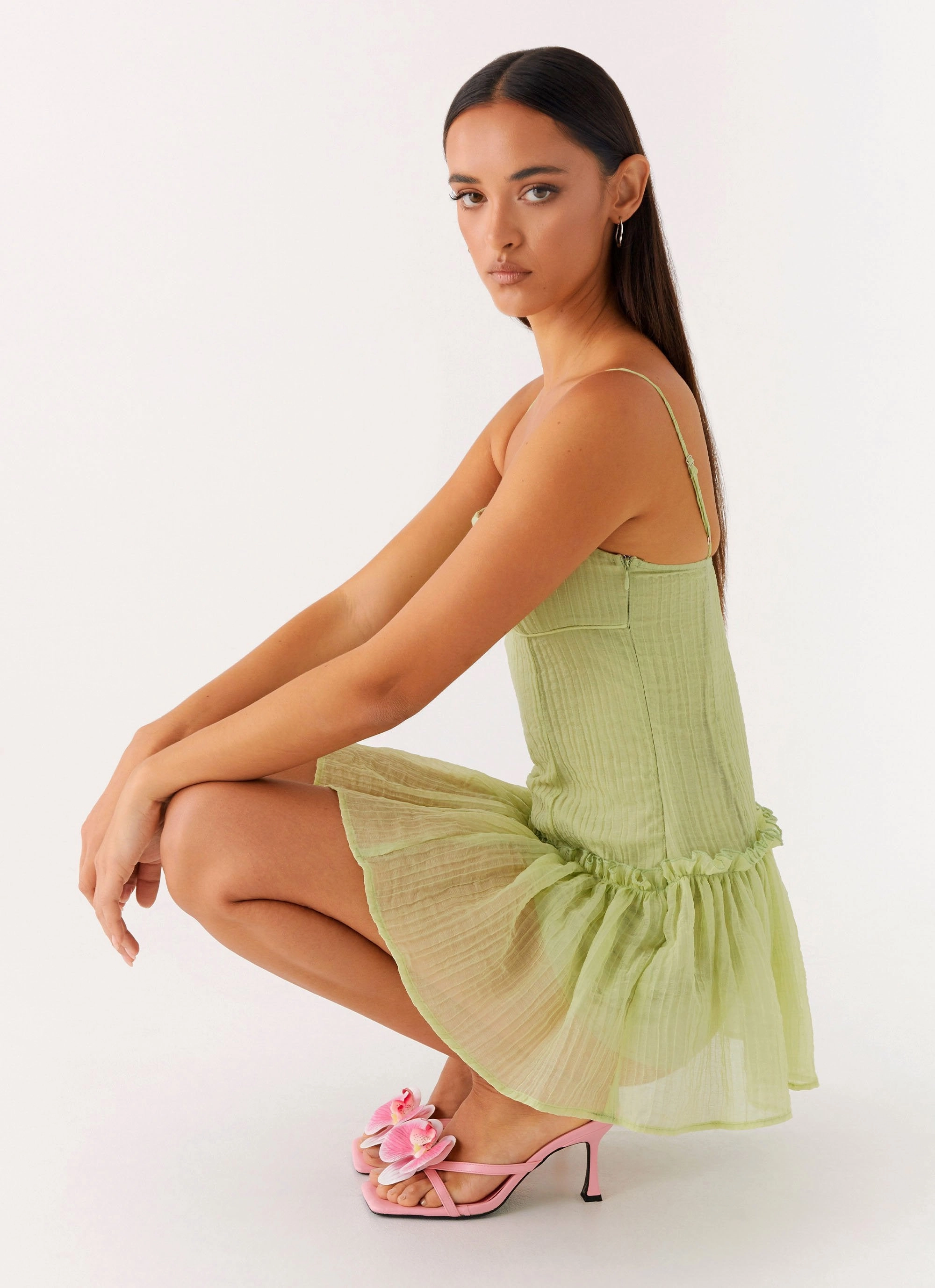 Pretty Glow Sheer-Overlay Bambini Mini Dress - Green