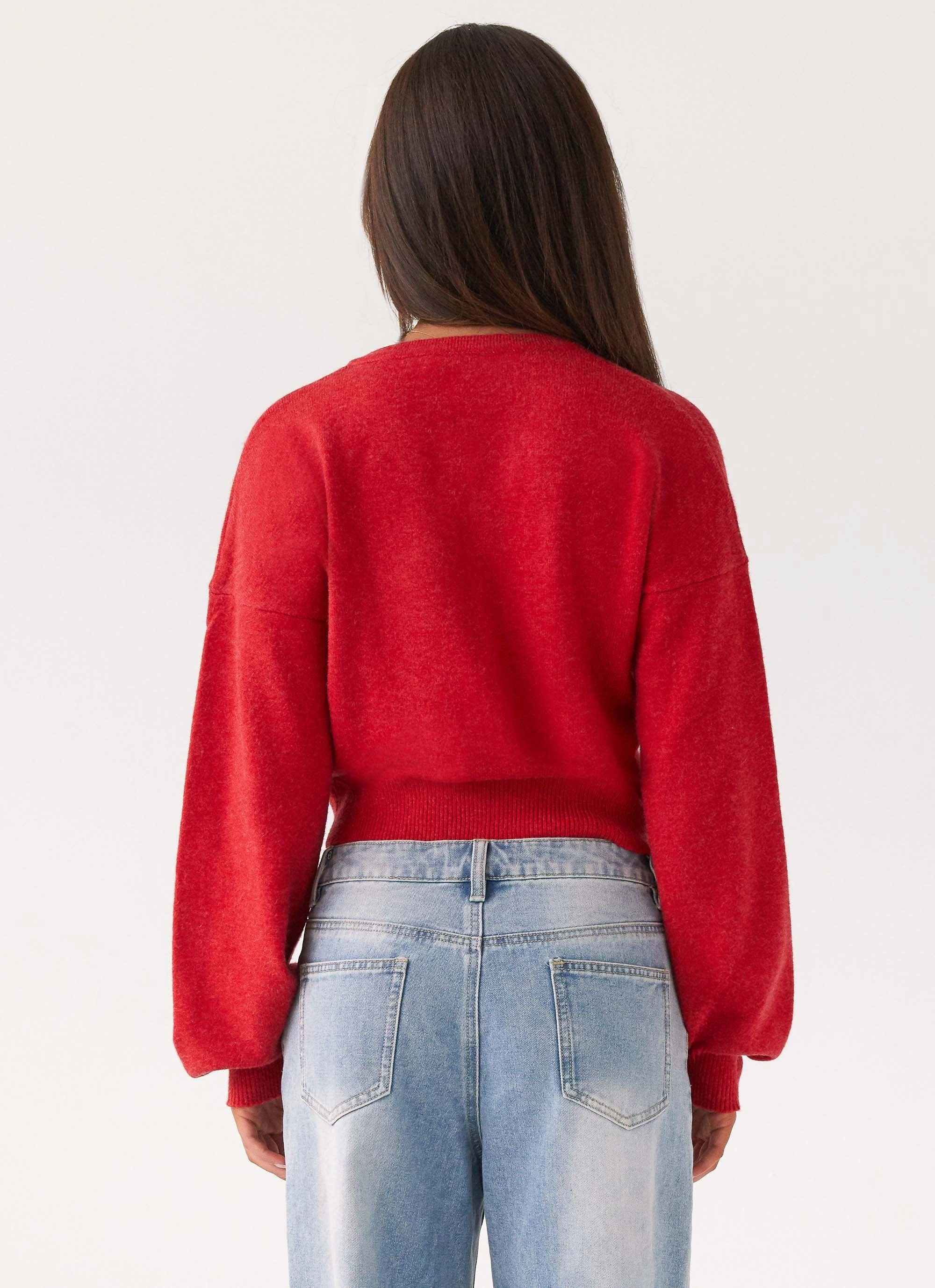 Button Down Collar Deserve Me Knit Top - Cherry