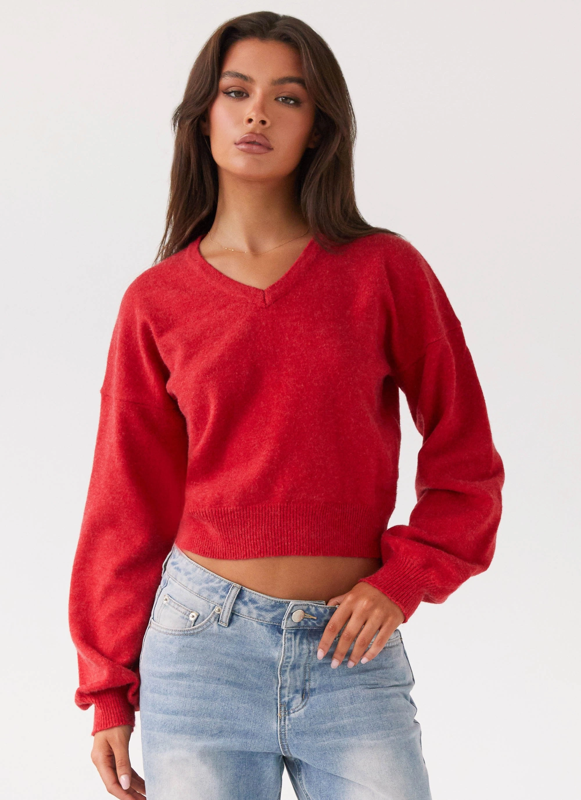 FrenchTerry Deserve Me Knit Top - Cherry