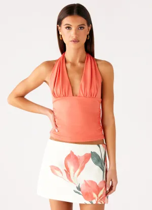 BambooBlend Fabric Avena Halter Top - Coral V Neck Design Avena Halter Top - Coral