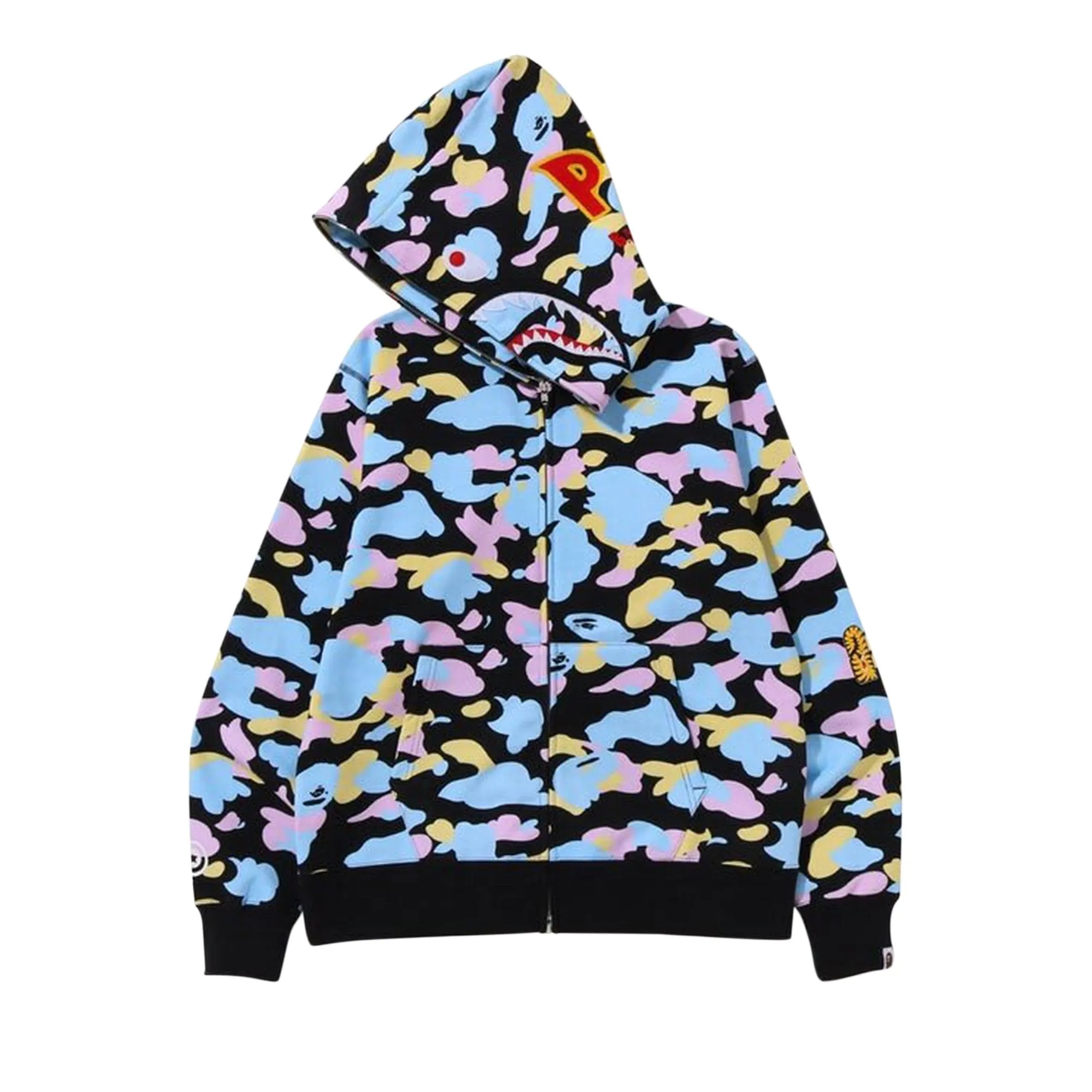 BAPE Multi Camo 2nd Shark Full Zip Sweatshirt, Black