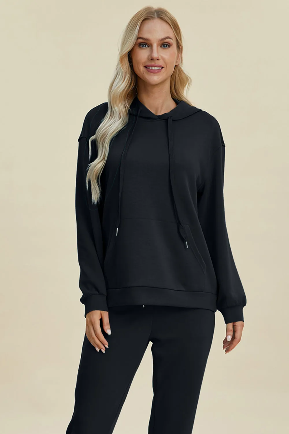 Basic Bae Air Scuba Long Sleeve Hoodie with Kangaroo Pocket
