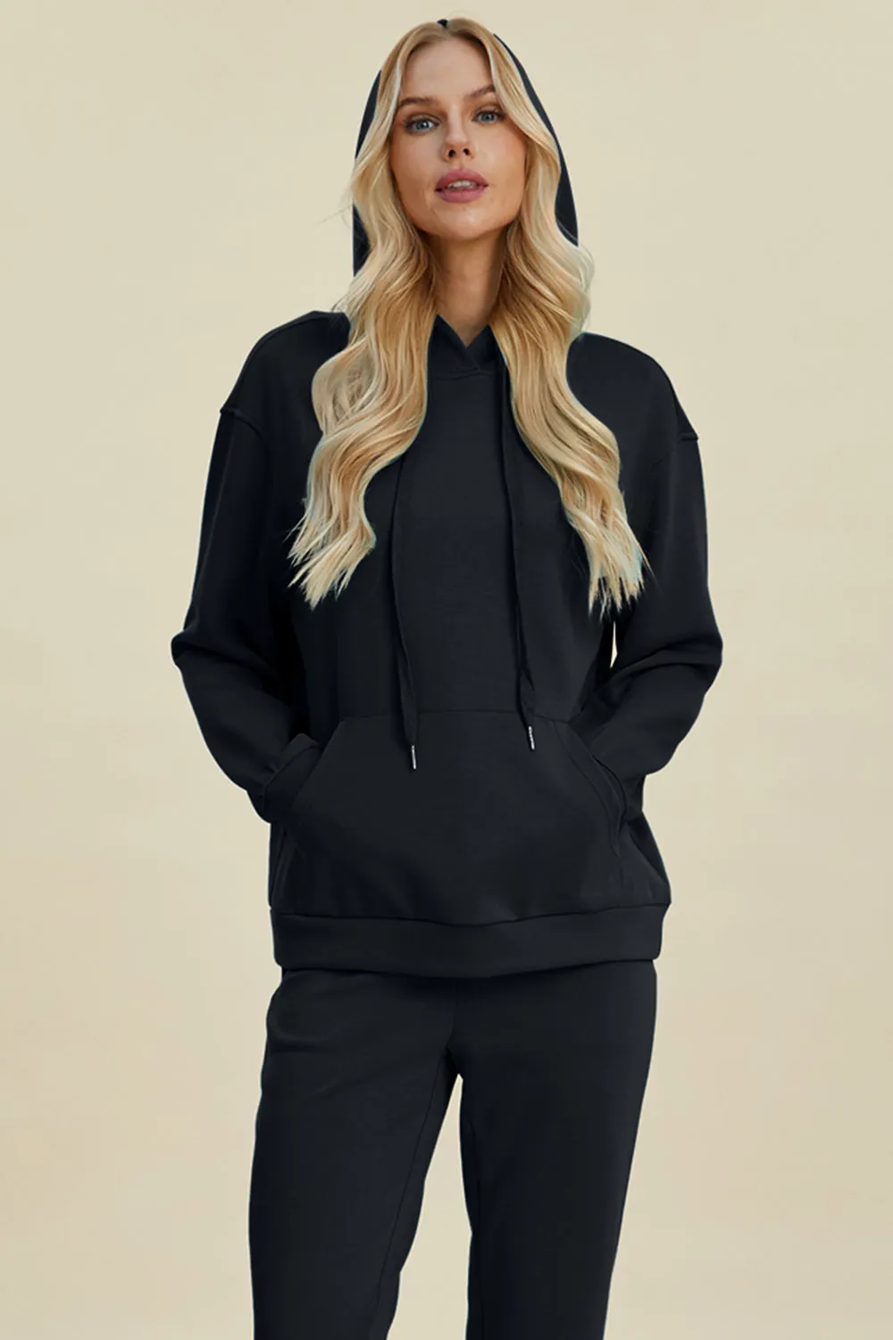 Basic Bae Air Scuba Long Sleeve Hoodie with Kangaroo Pocket