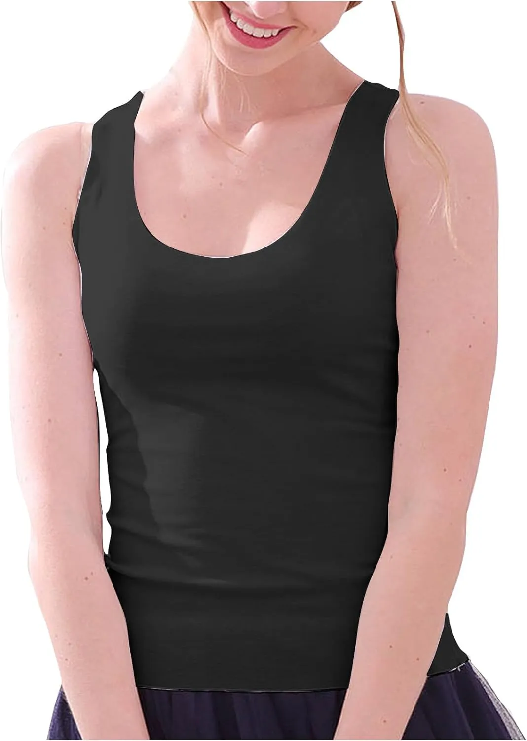 Basic Tank Tops for Women Sleeveless Undershirts 2025 Slim Fitted Crewneck Stretchy Casual Layering Tee Shirt
