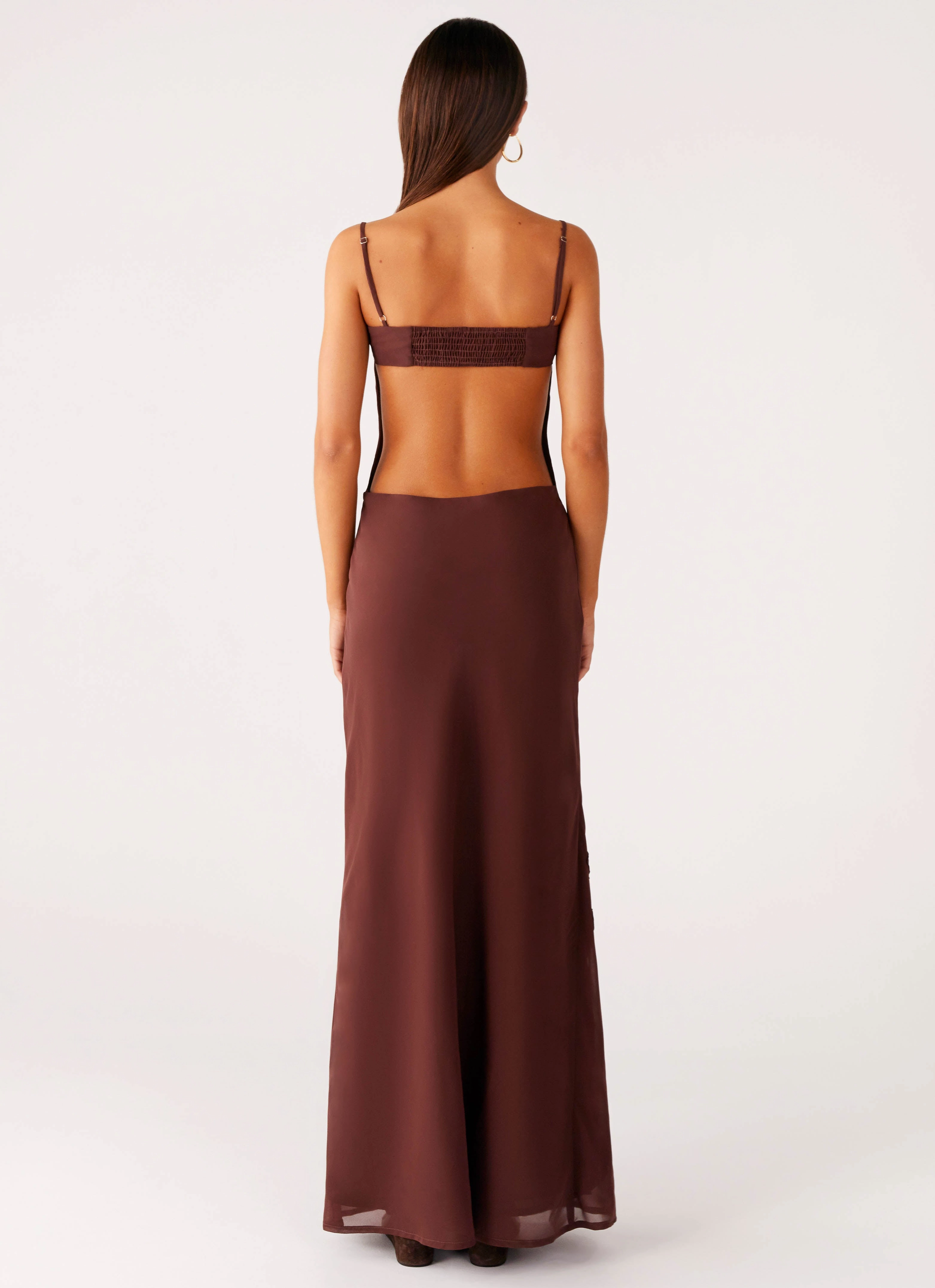 Airy Drape effortless grace Bayla Beaded Flower Maxi Dress - Chocolate