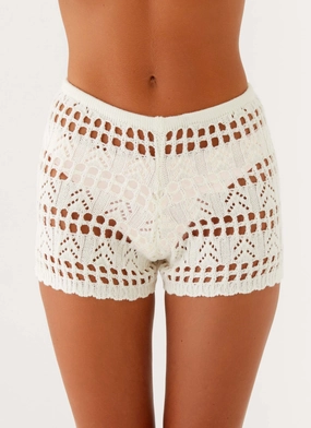 Baylock Crochet Shorts - White TemperatureRegulating Fabric Chic Design HiddenDrawcord Baylock Crochet Shorts - White
