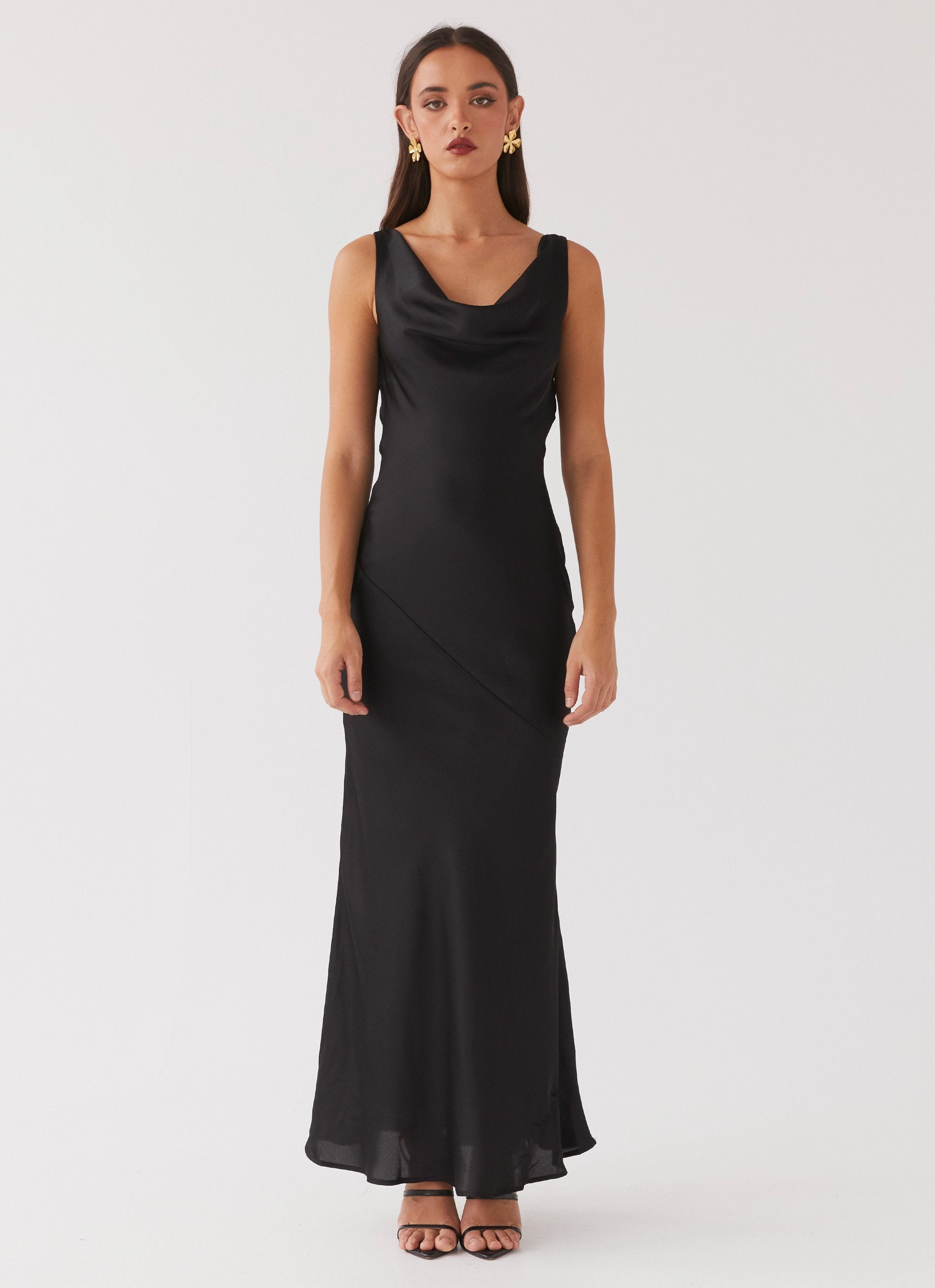 Photo Bright Flexible Layers Be Mine Satin Maxi Dress - Black