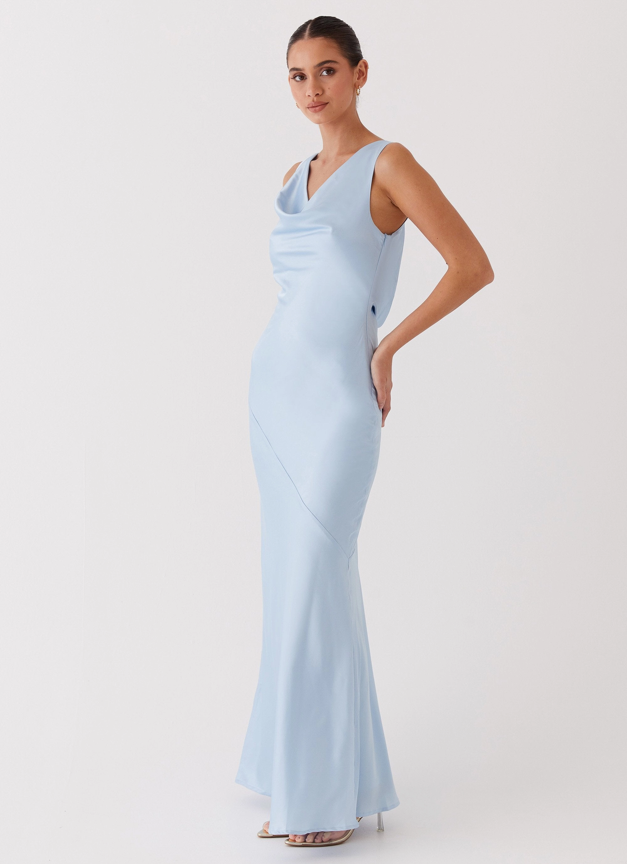 Be Mine Satin Maxi Dress - Blue Trendy Appearance