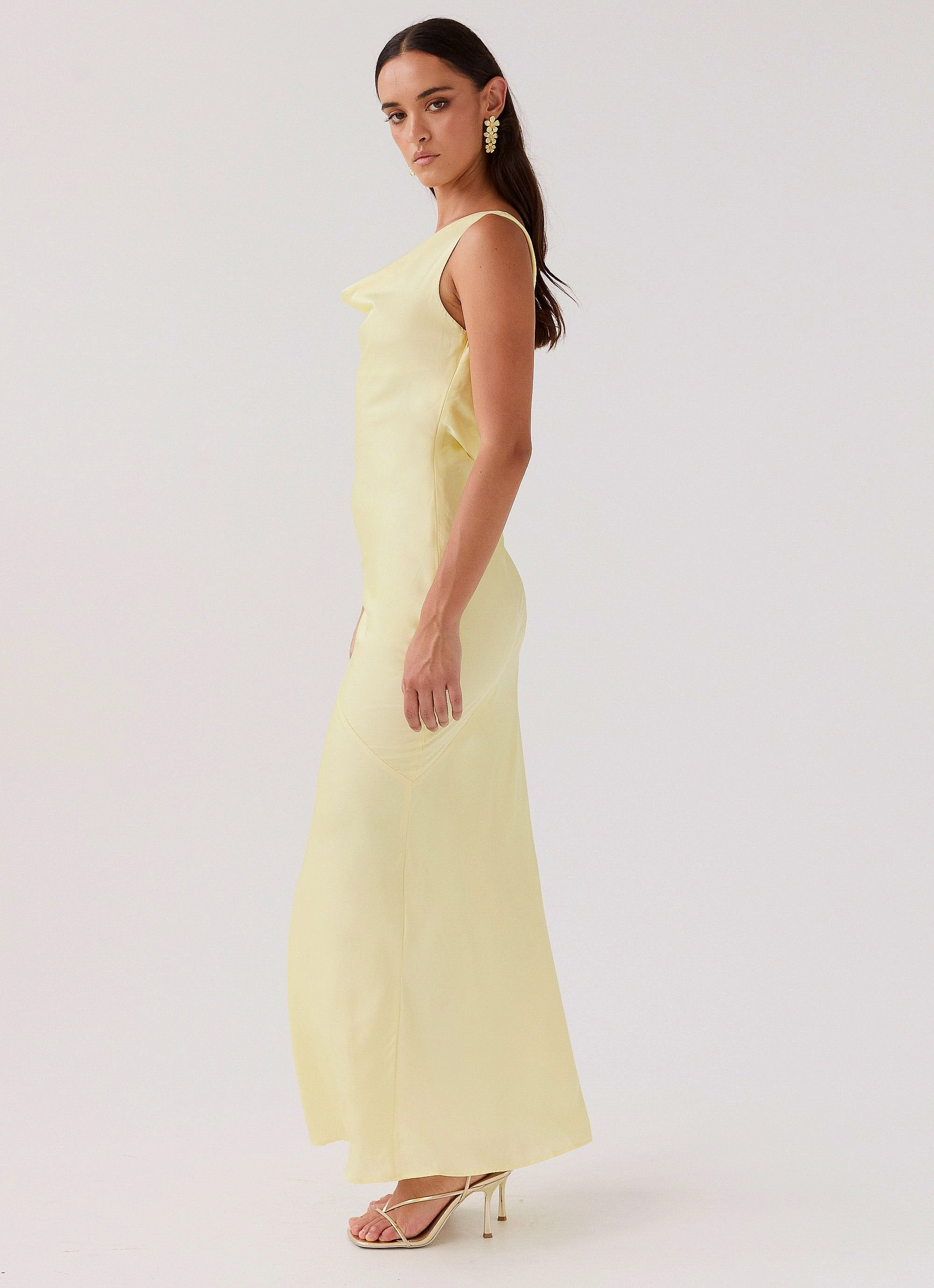 Pure Vibes Be Mine Satin Maxi Dress - Canary