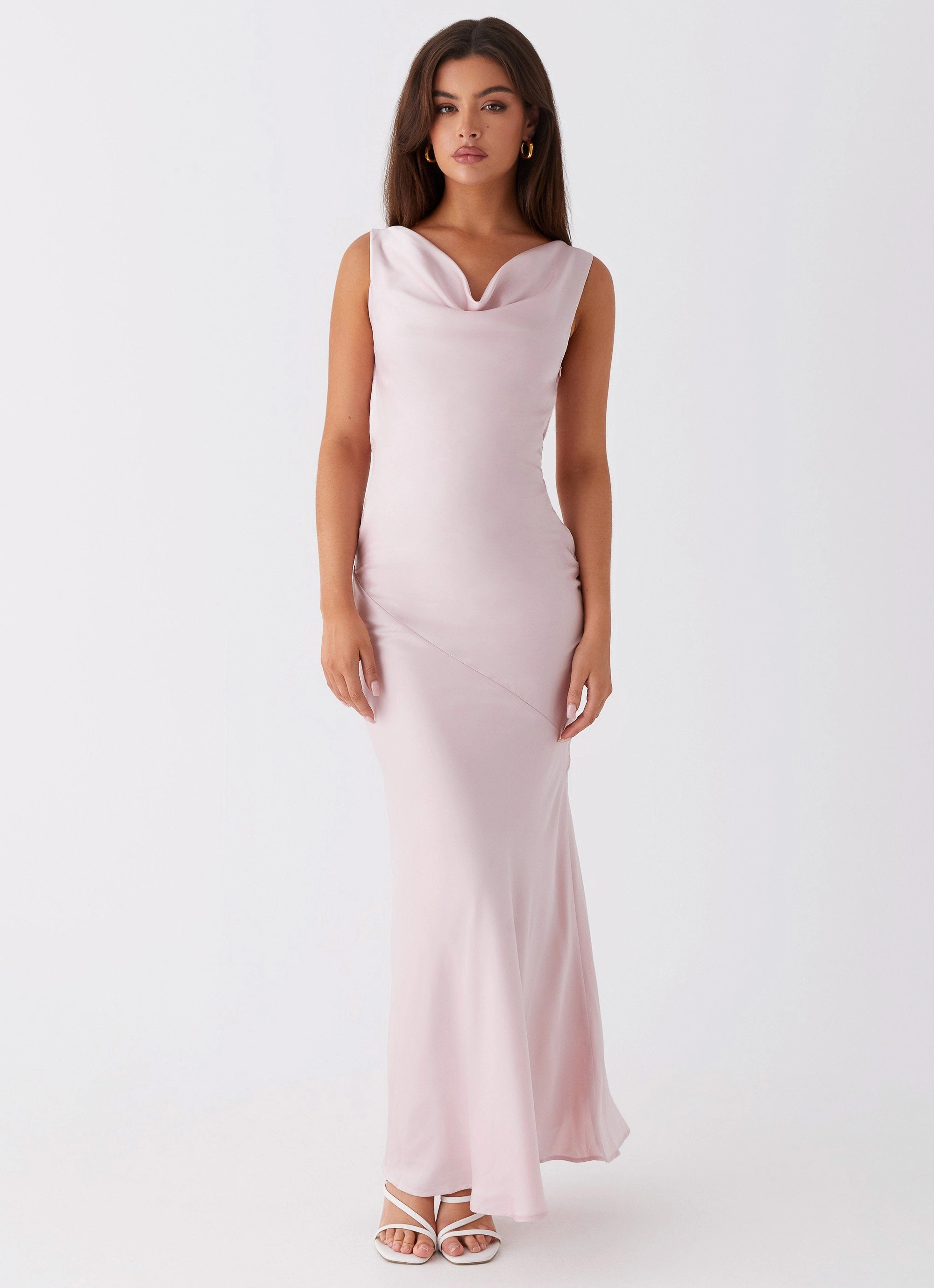 Sleek and Simple Be Mine Satin Maxi Dress - Mauve Pink