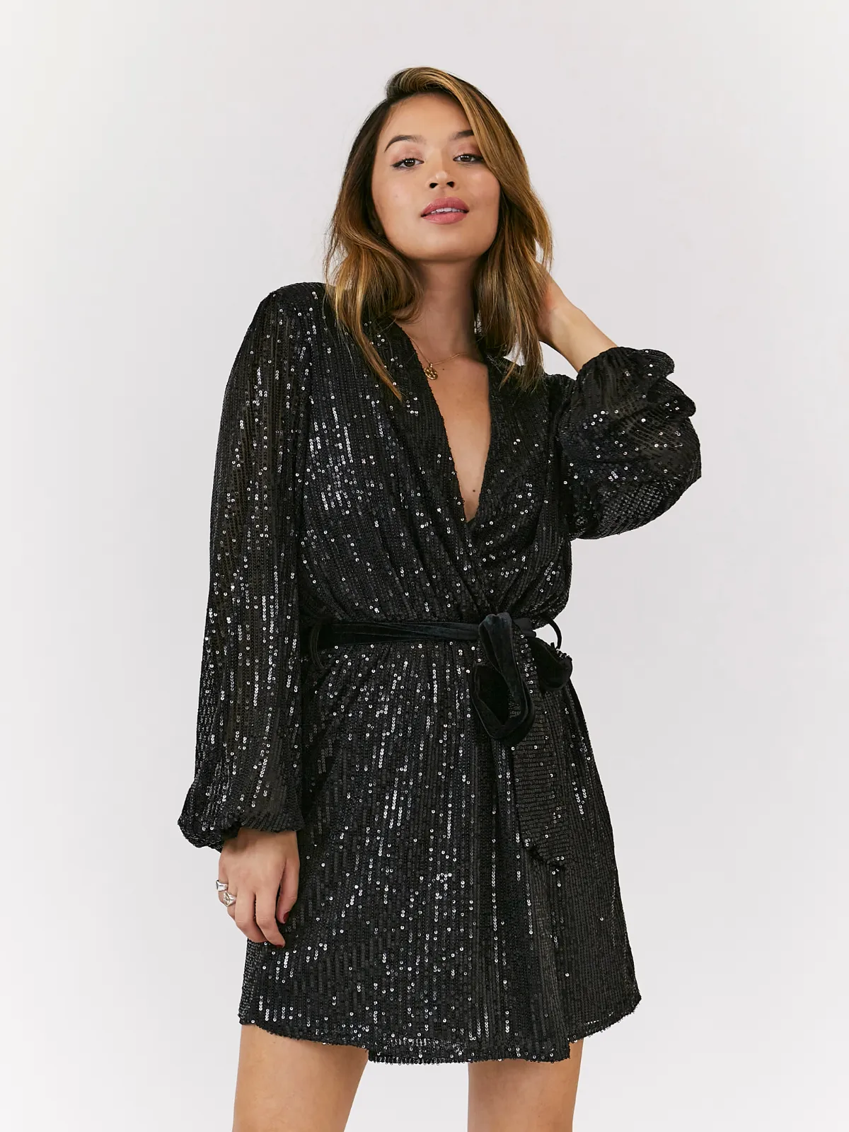 Dani Sequin Wrap Dress / Black Eye Catching