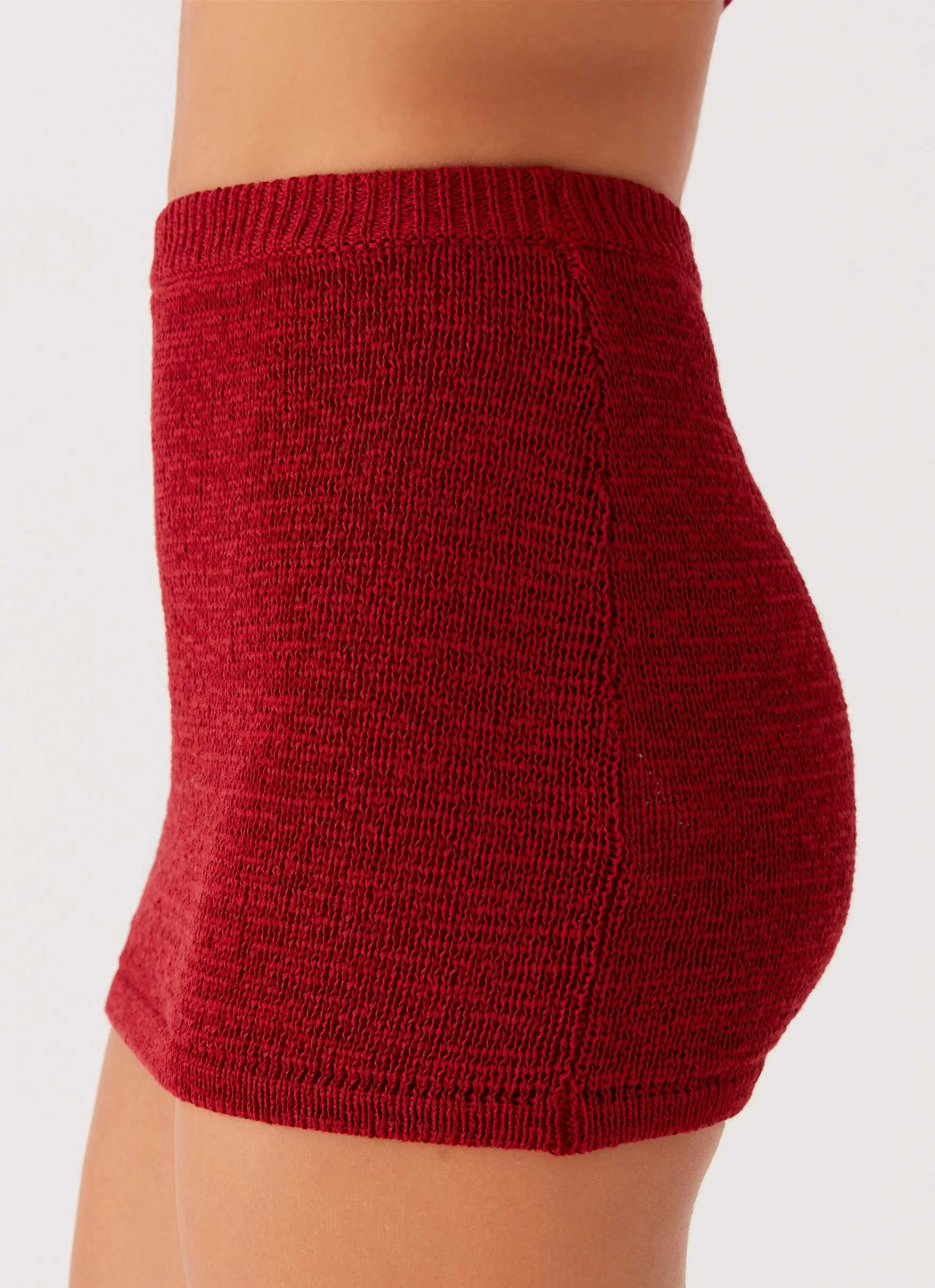 Gathered waist Capri Glow Knit Skirt - Maroon
