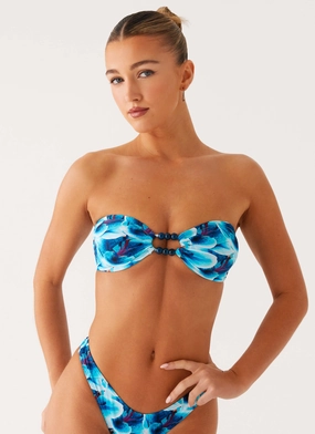 Metallic-Shine Vacation-Gear Beach Bound Strapless Bikini Top - Turquoise Floral