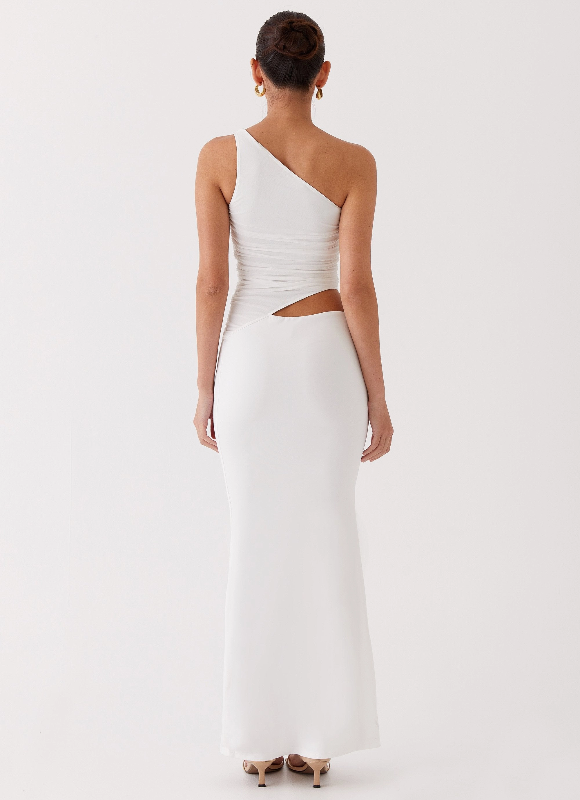 Seranella One Shoulder Maxi Dress - White Soft Comfort Flowing Fit