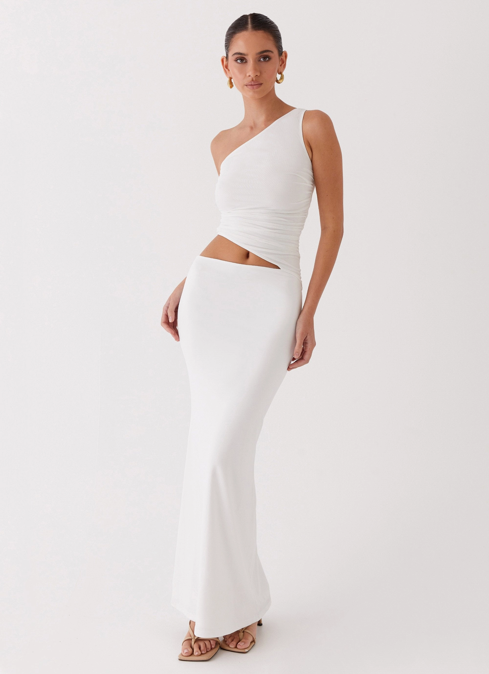 Fashionable Layer Seranella One Shoulder Maxi Dress - White