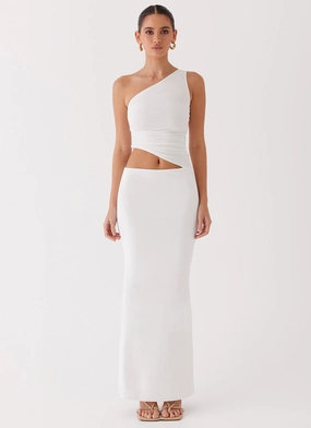 Bead Embellish Seranella One Shoulder Maxi Dress - White Crisp Detail Seranella One Shoulder Maxi Dress - White