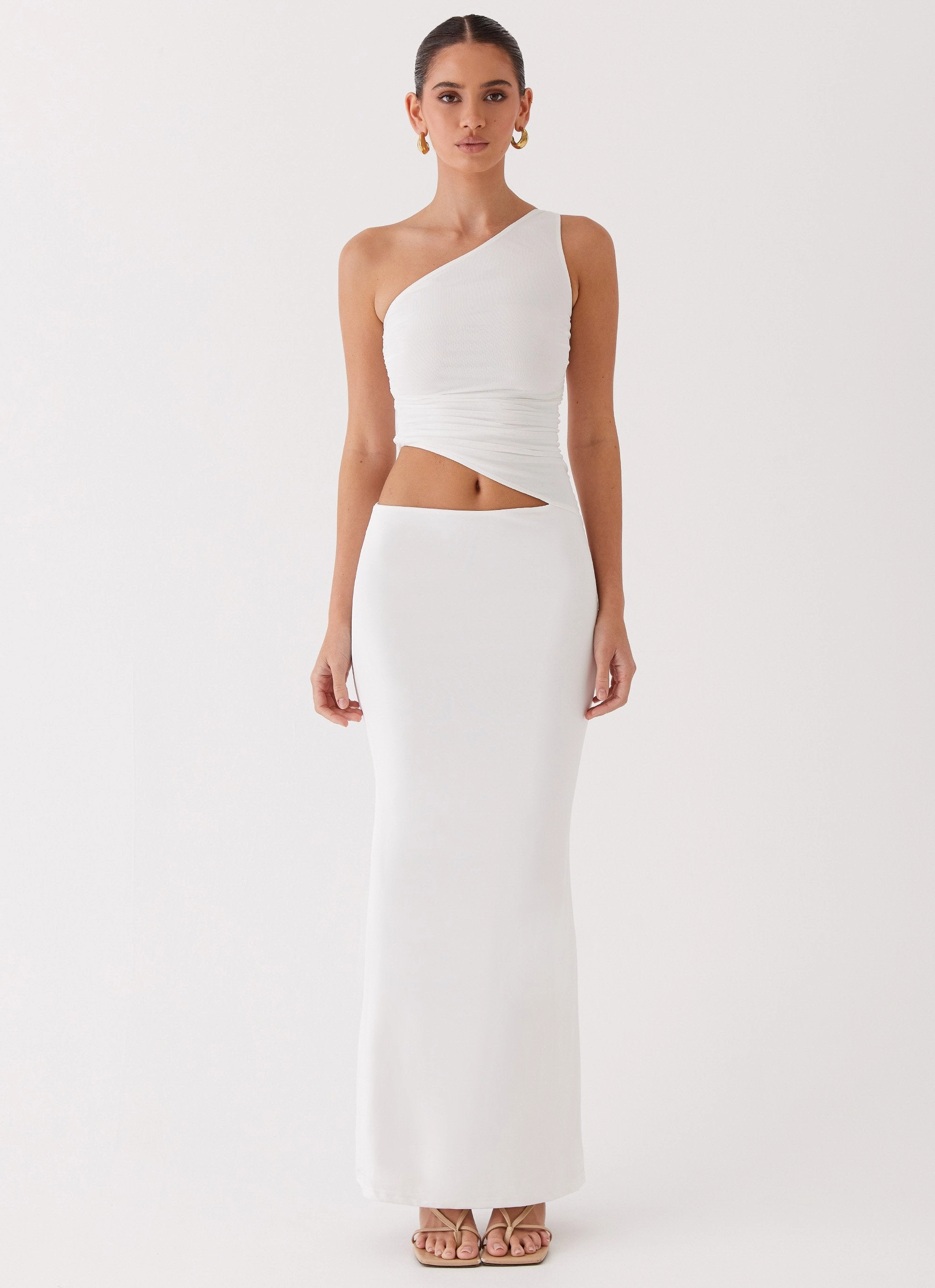 Crisp Detail Seranella One Shoulder Maxi Dress - White