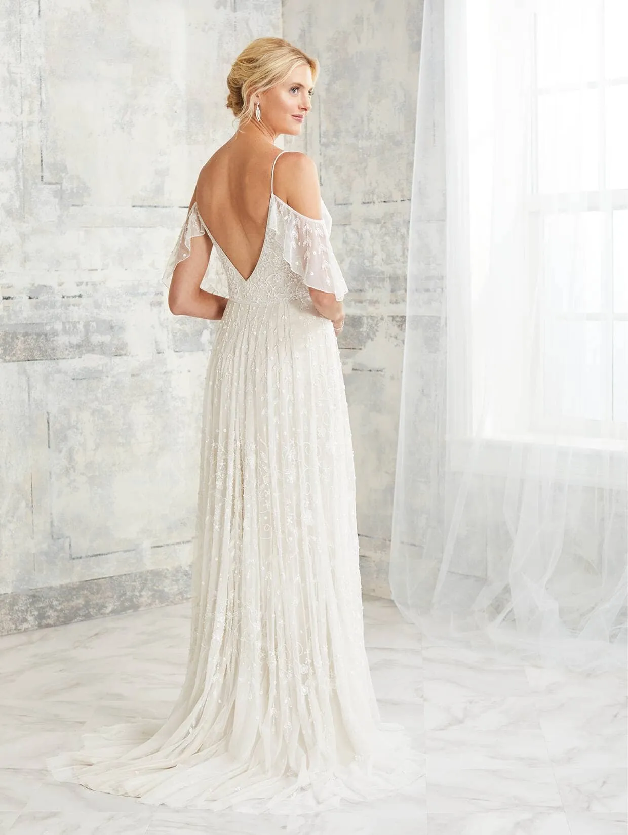 Beaded Cold Shoulder Bridal Gown by Adrianna Papell 40267