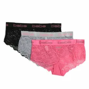 BEBE Plus 3pk Lace Logo Waist Hipster Panties