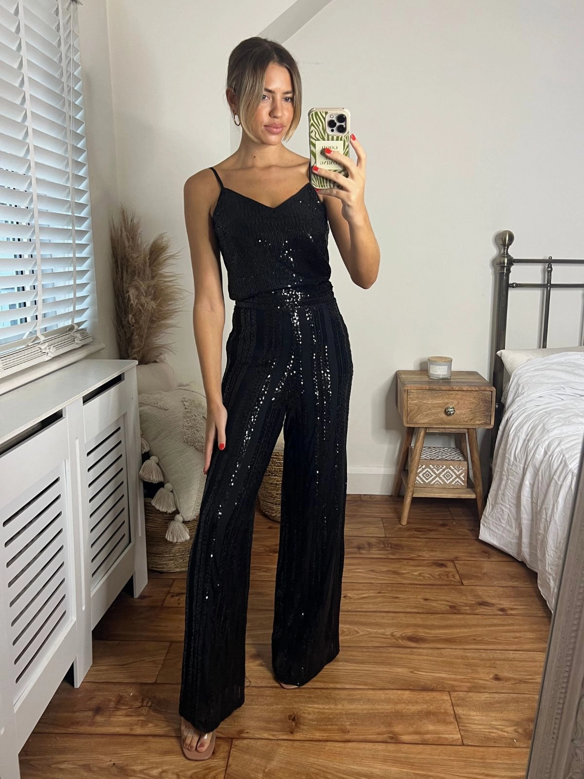 Becca Sequin Wide Leg Trousers in Black Durable Material