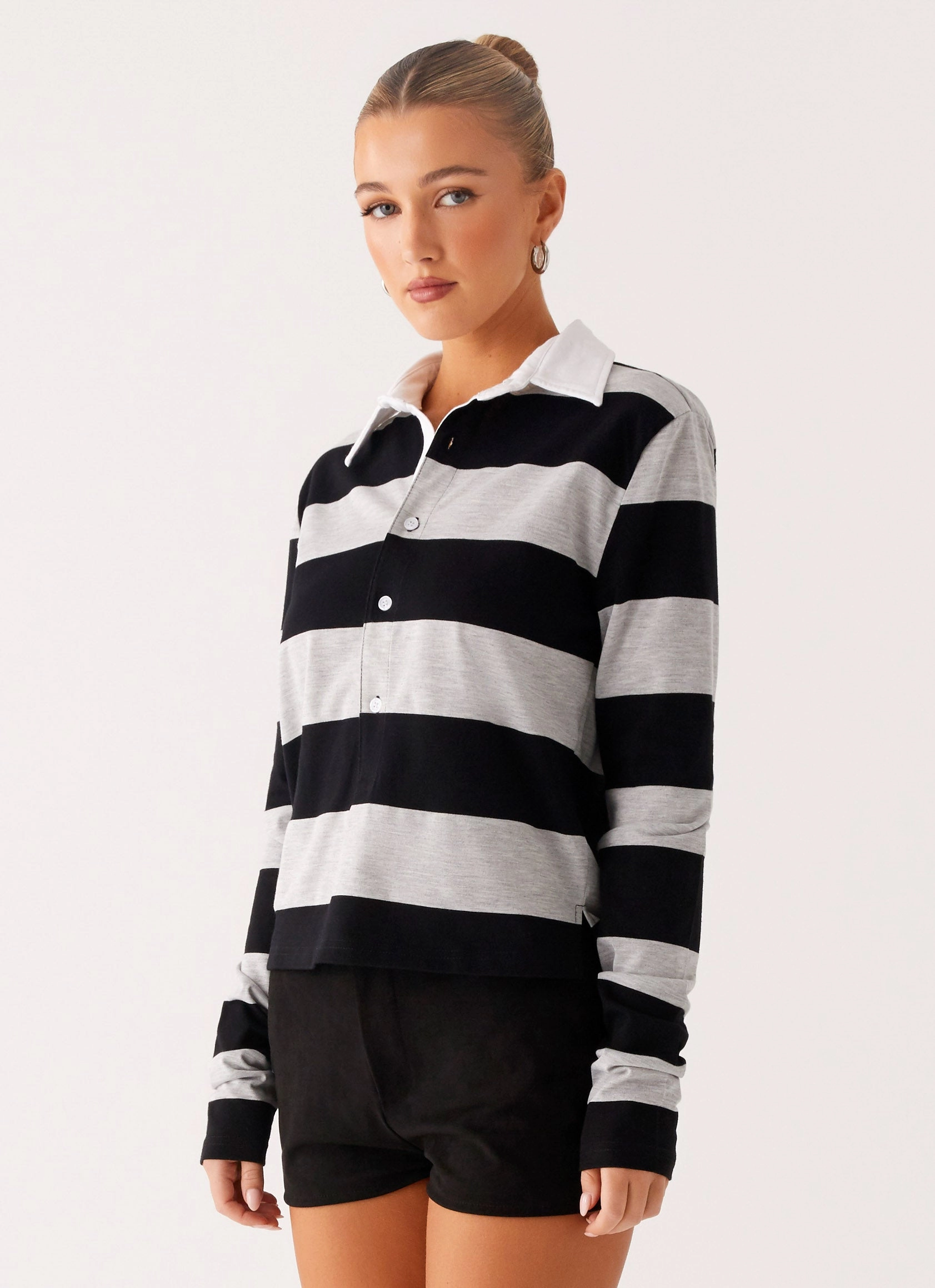 Beckett Polo Top - Grey Black Stripe Hydrophobic Surface Treatment HighDensity Weave