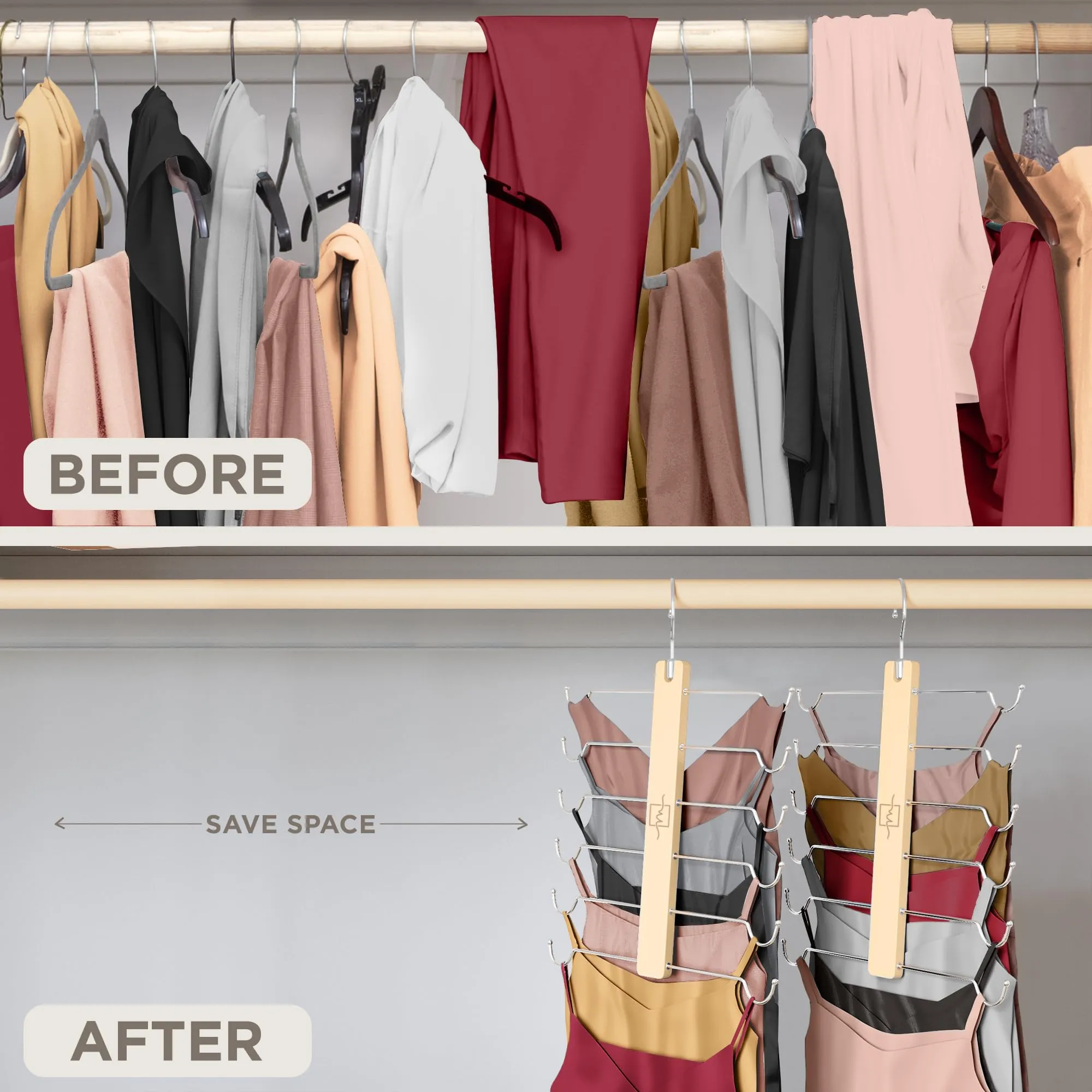 Beechwood Space-Saving Hangers - 2 Pack Closet Organizers