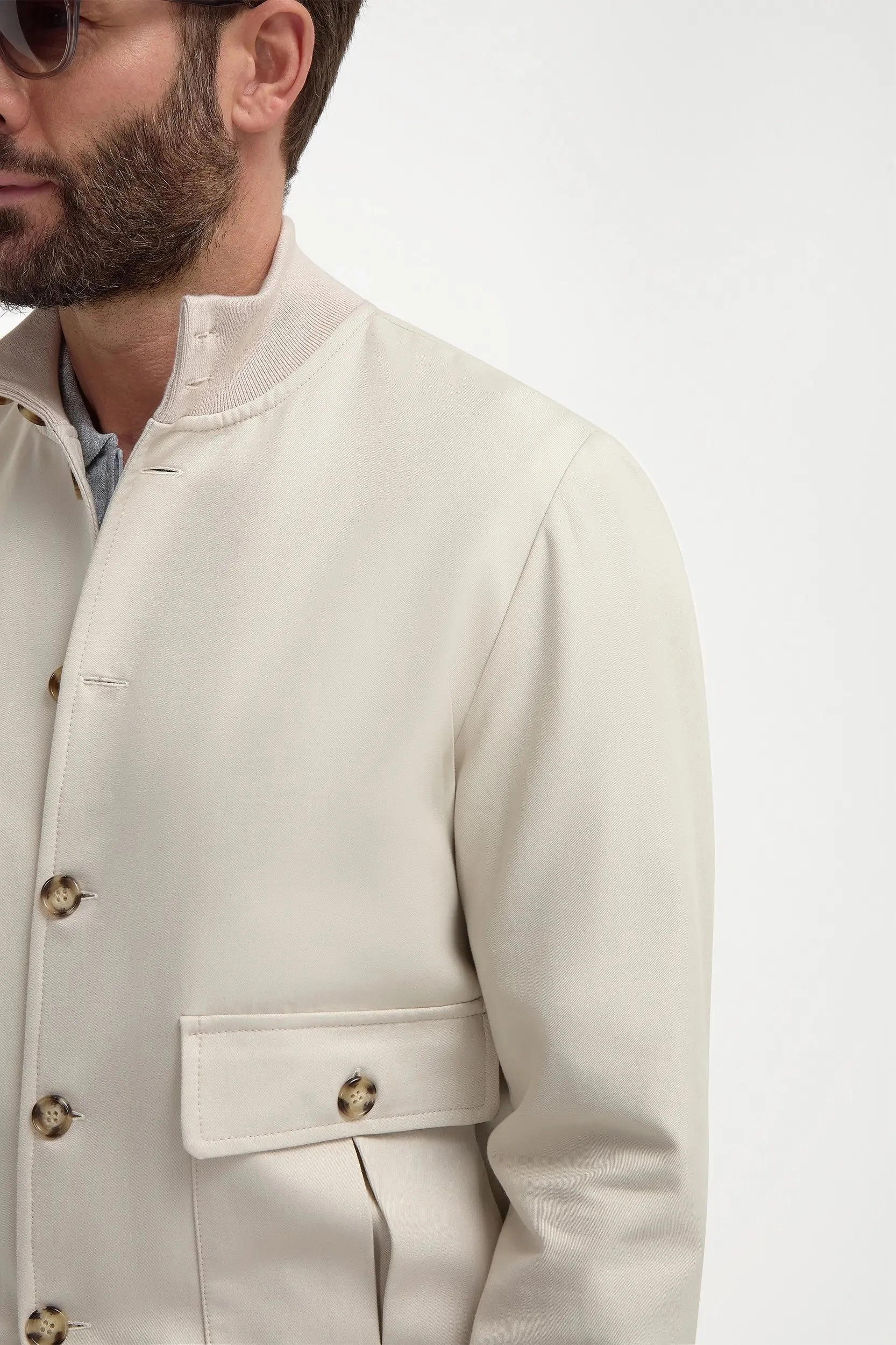 Beige cotton and silk bomber - Made in Italy