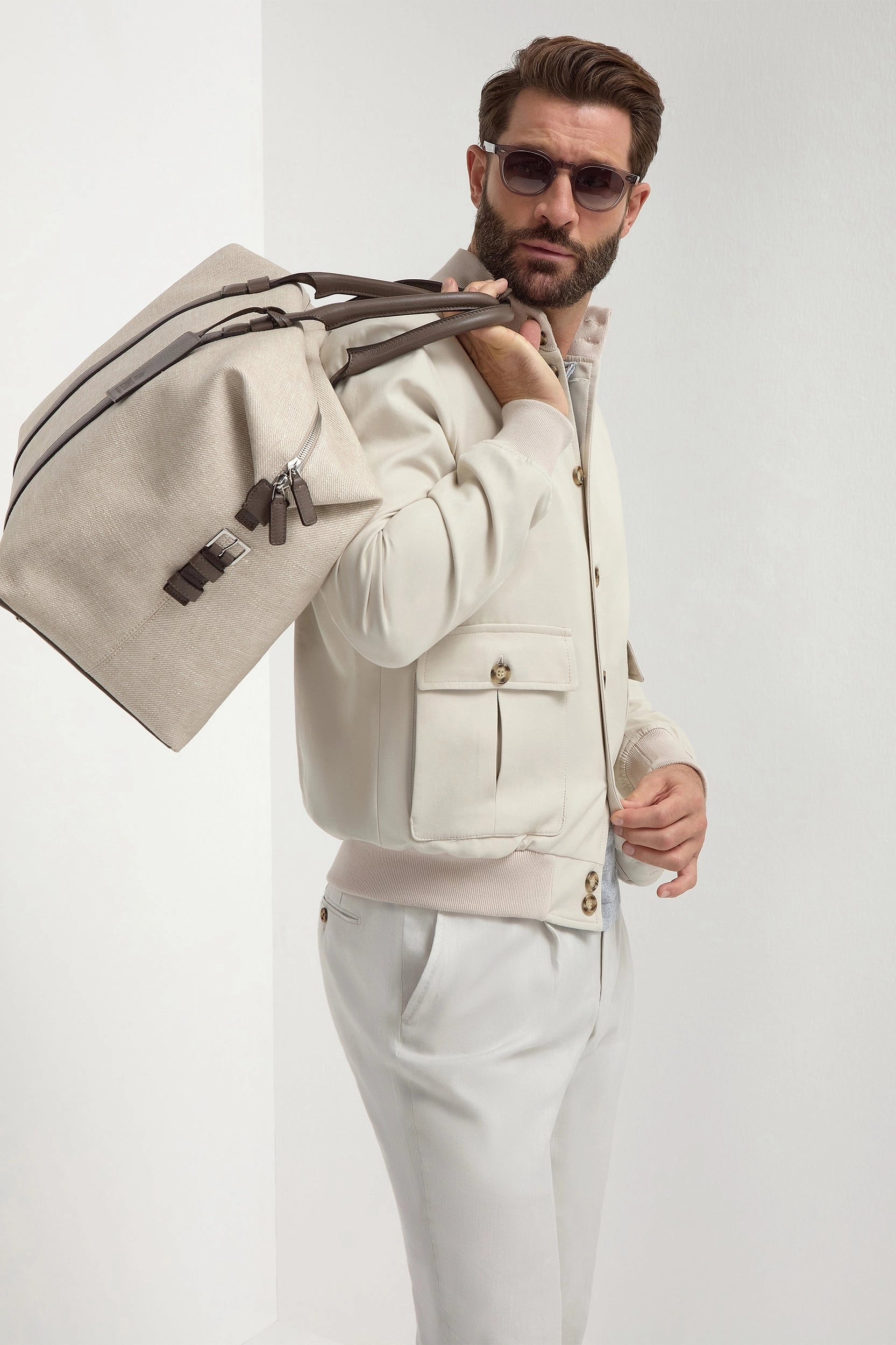 Beige cotton and silk bomber - Made in Italy