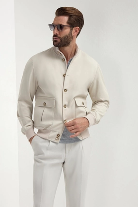 Beige cotton and silk bomber - Made in Italy