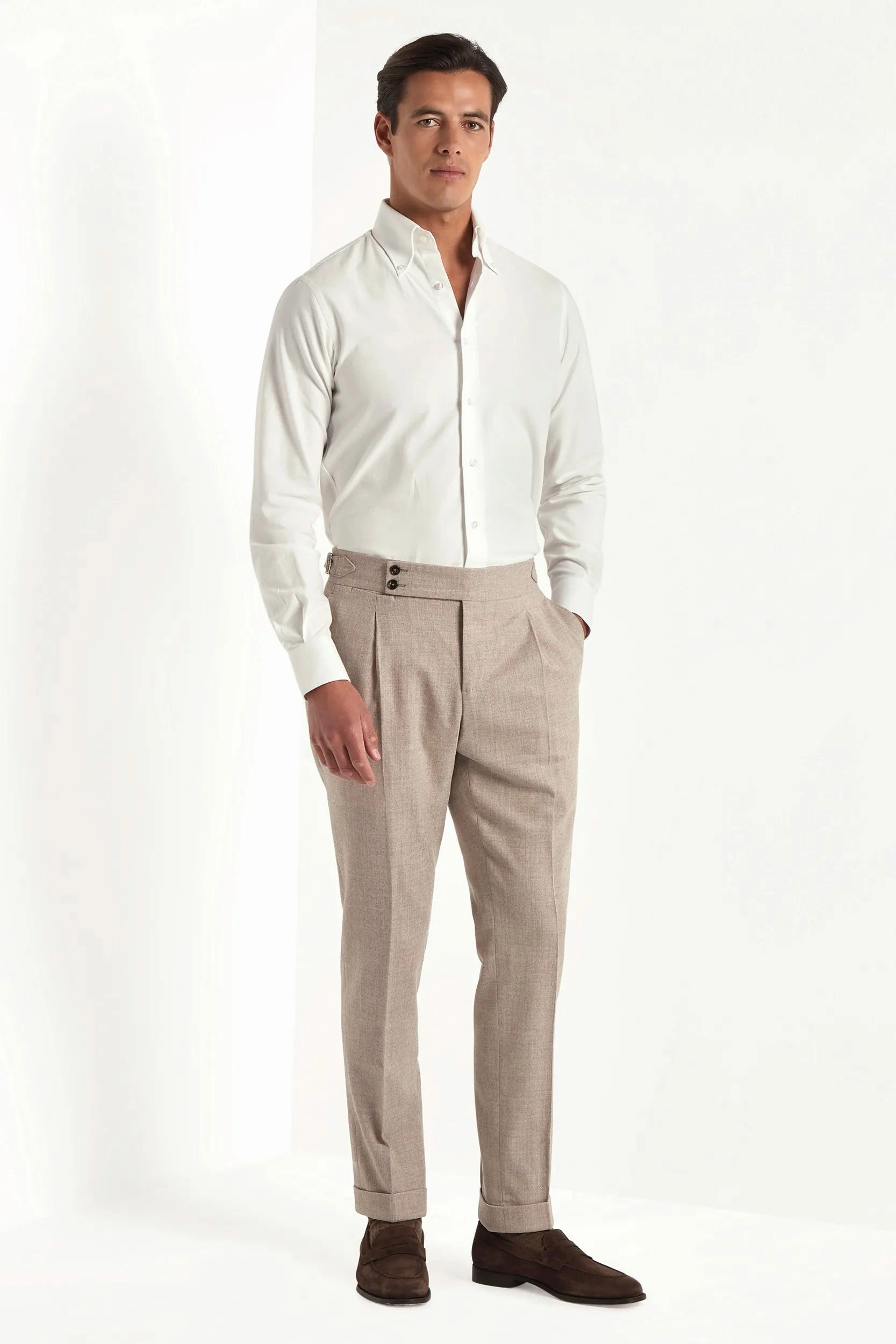 Beige flannel Soragna trousers - Made in Italy