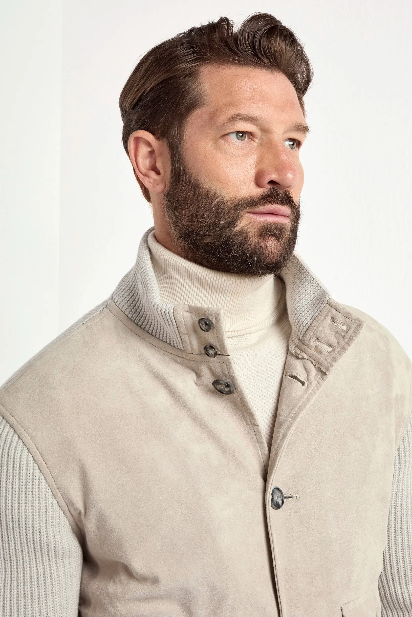 Beige suede and knit bomber - Made in Italy