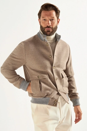 Beige Super 180's wool flannel bomber jacket ?C Made in Italy