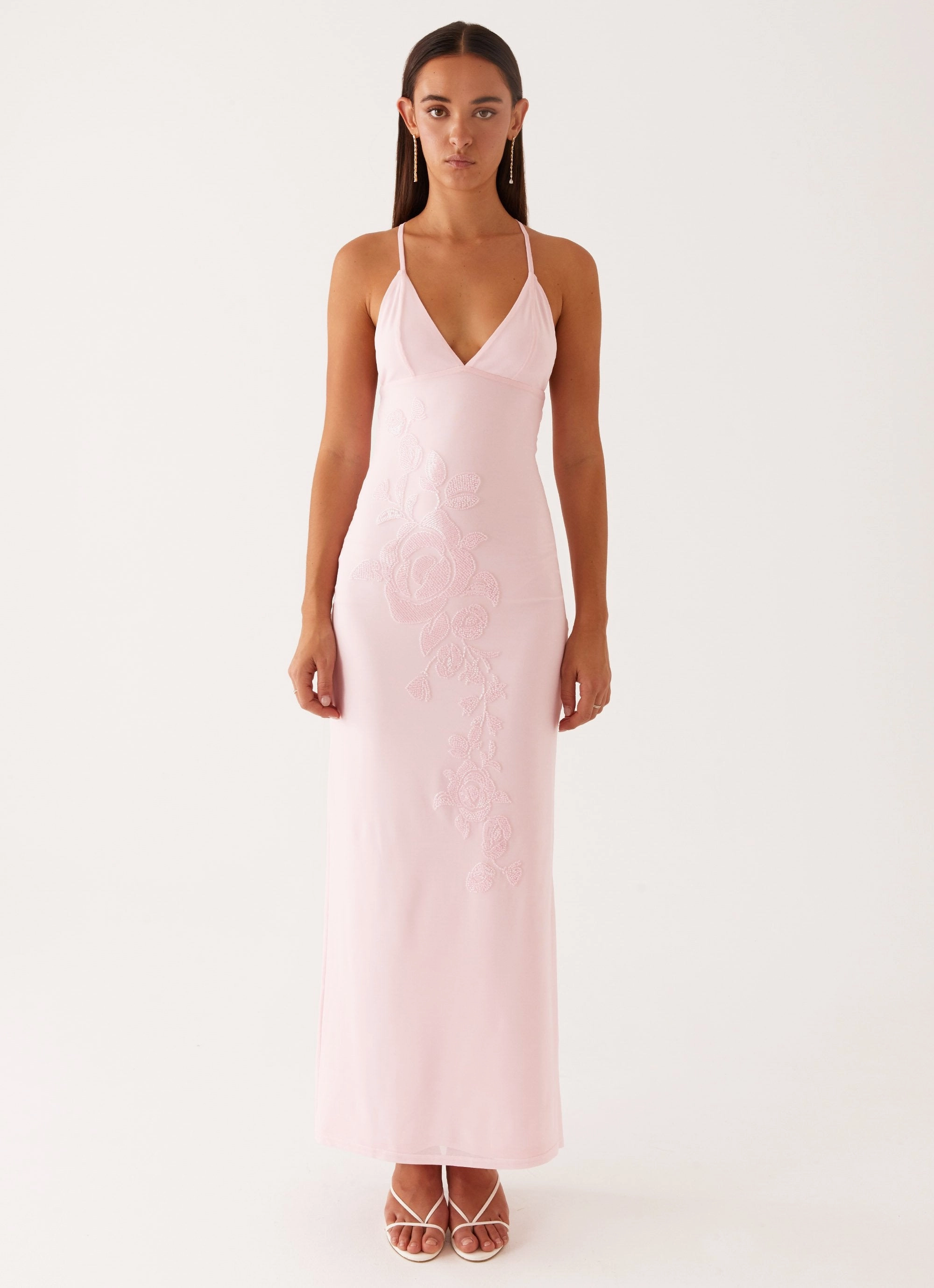 Beki Beaded Mesh Maxi Dress - Pink Bride Friend