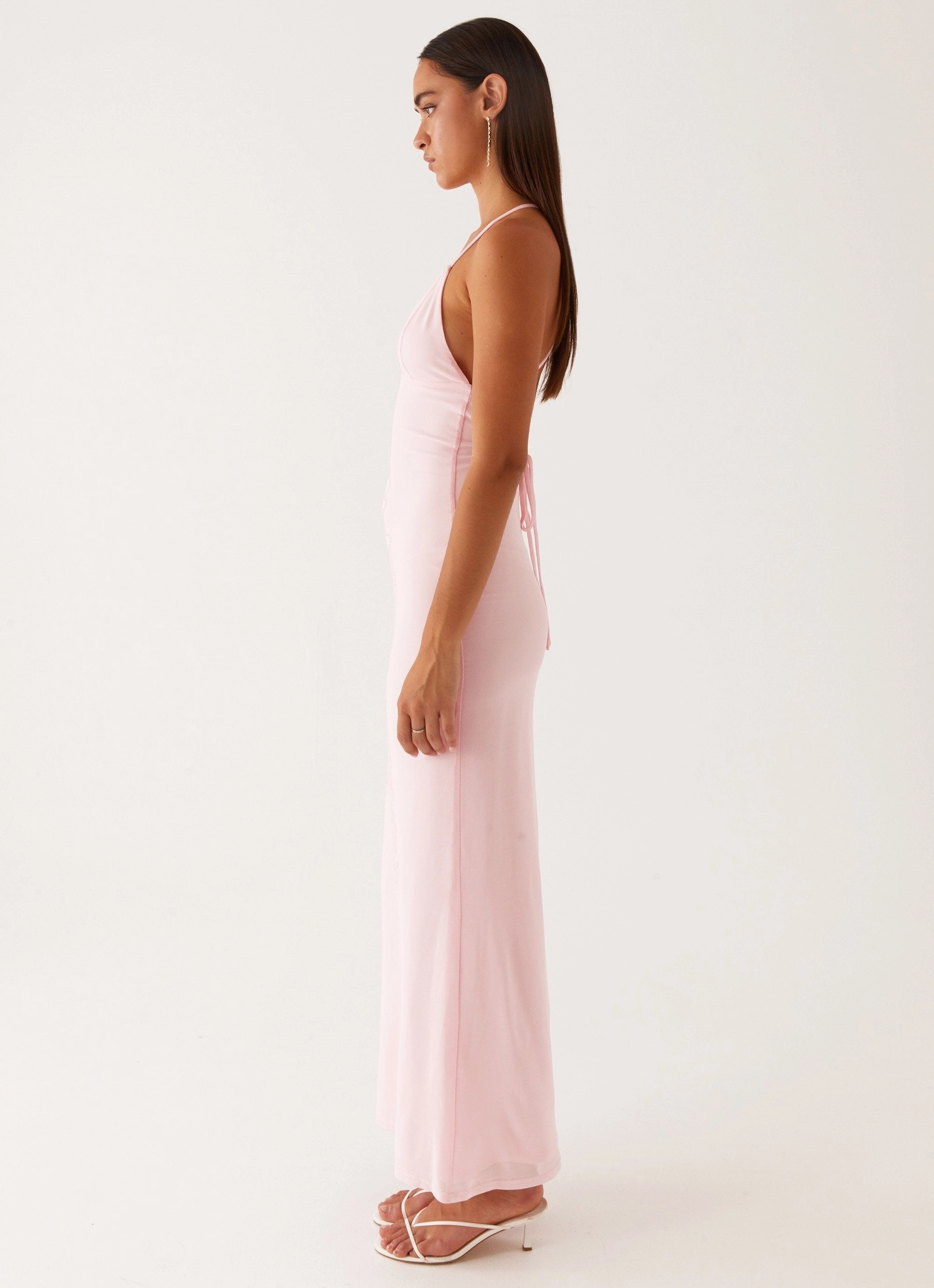 Gender Free Stylish Choice Beki Beaded Mesh Maxi Dress - Pink