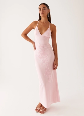 Beki Beaded Mesh Maxi Dress - Pink High Comfort Dual Tones AntiFrayEdging Beki Beaded Mesh Maxi Dress - Pink