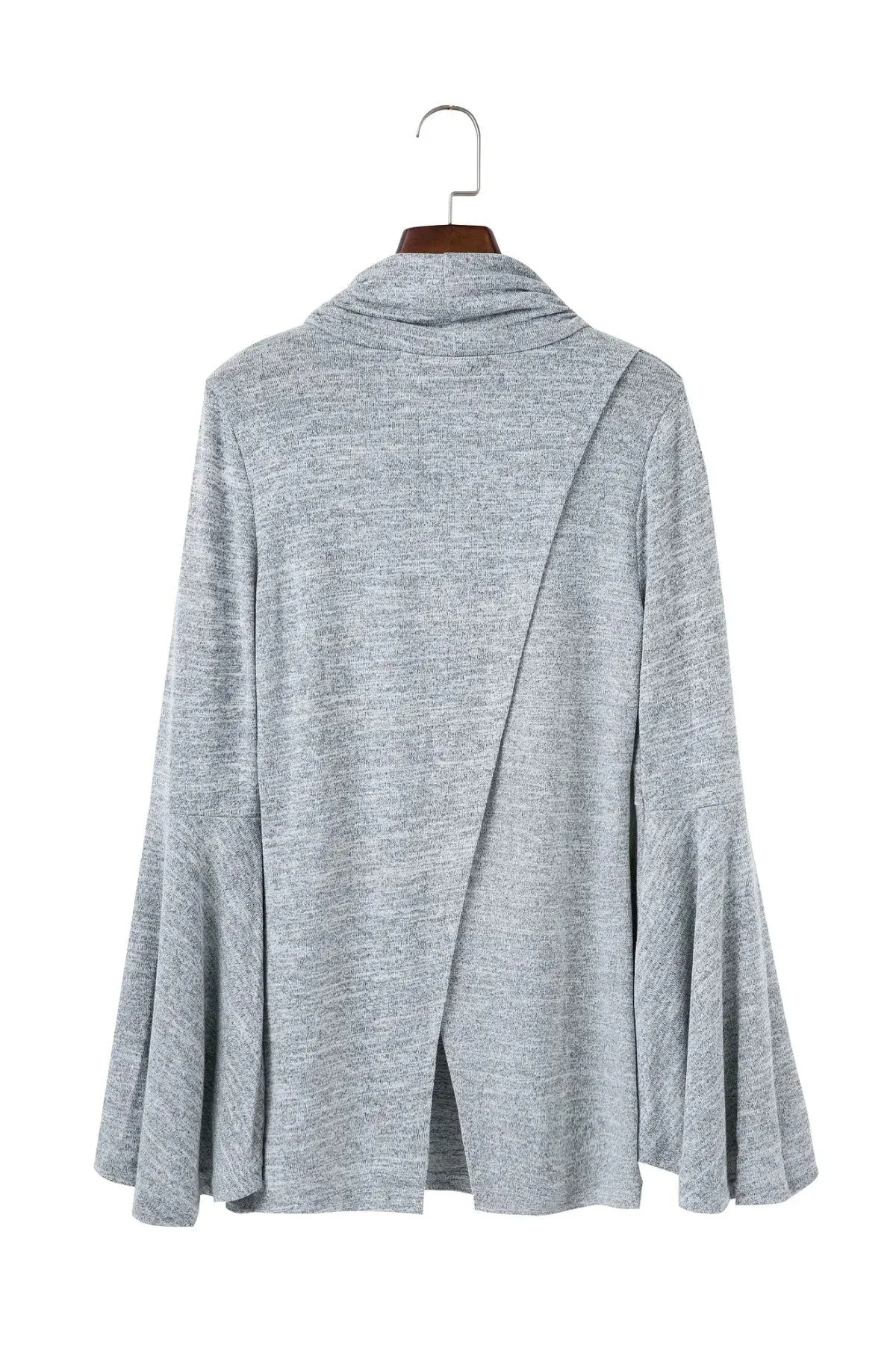 Bell Sleeve Back Slitting High Neck Sweater