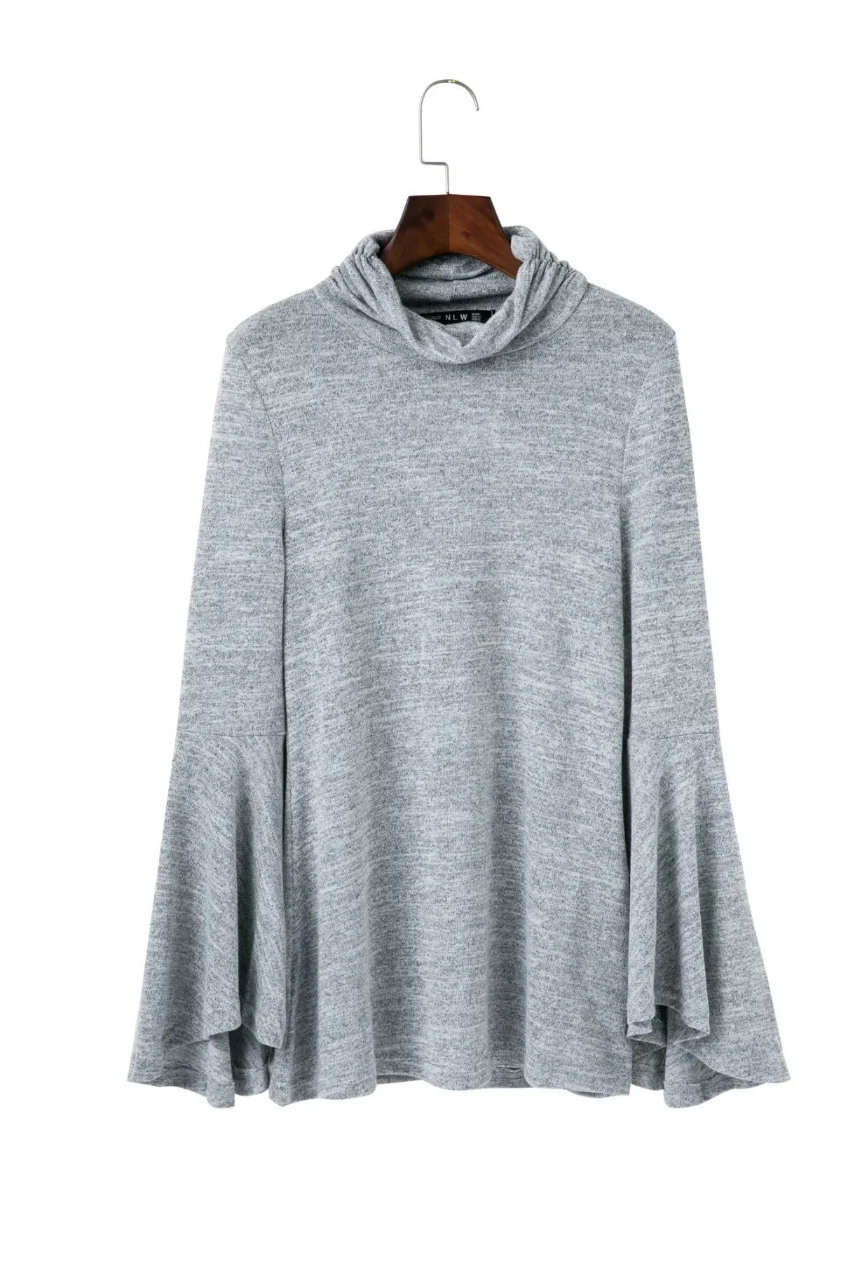 Bell Sleeve Back Slitting High Neck Sweater