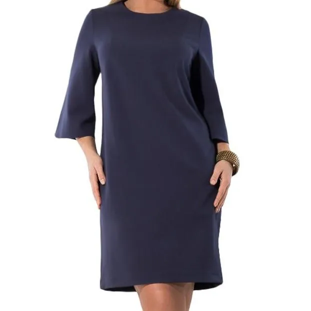 Bell Sleeve Solid Color Knee length Round Neck Plus Size Vacation Dresses