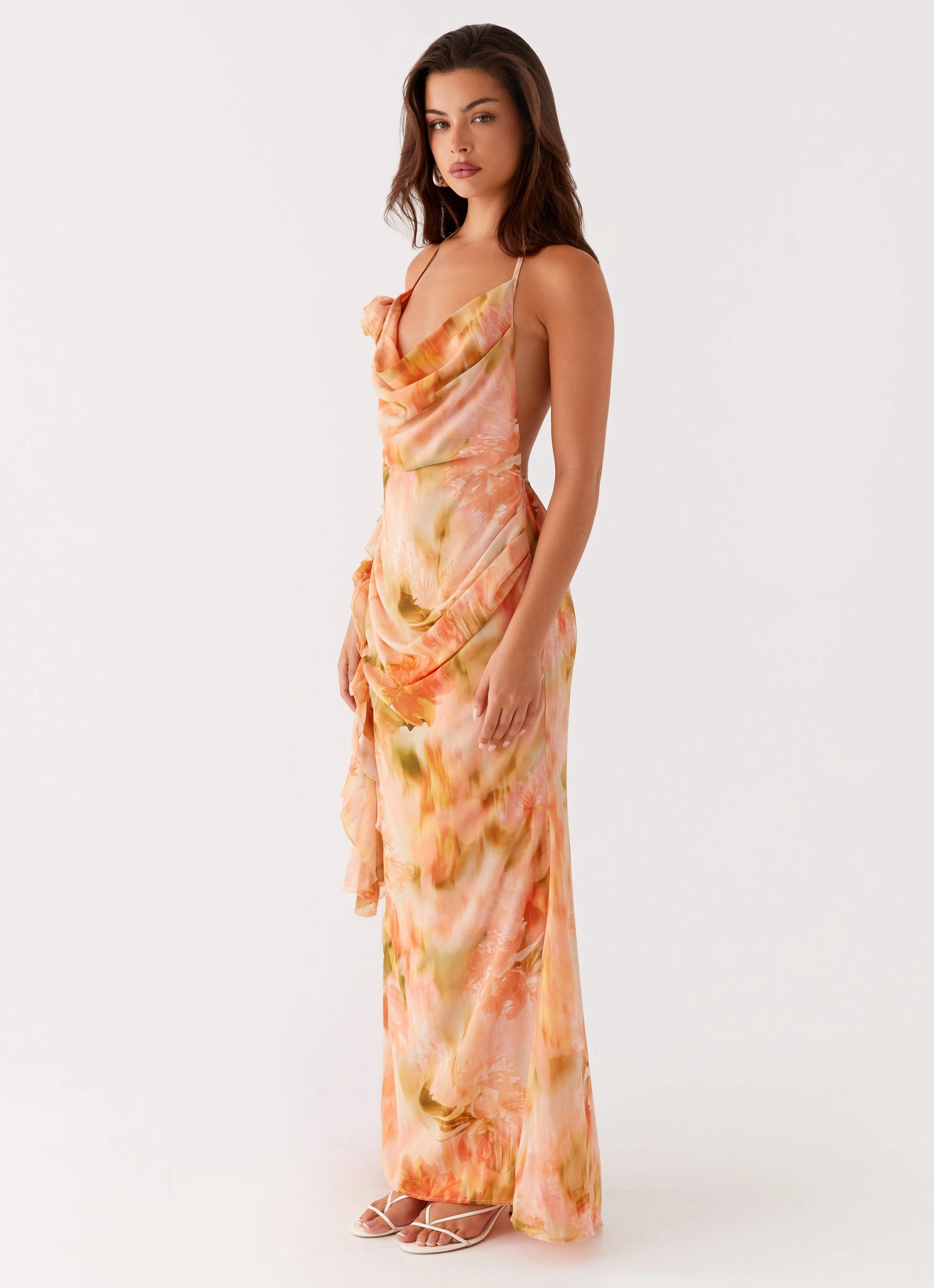 Diedre Rose Strappy Maxi Dress - Sunset Floral Rhinestone-Detail
