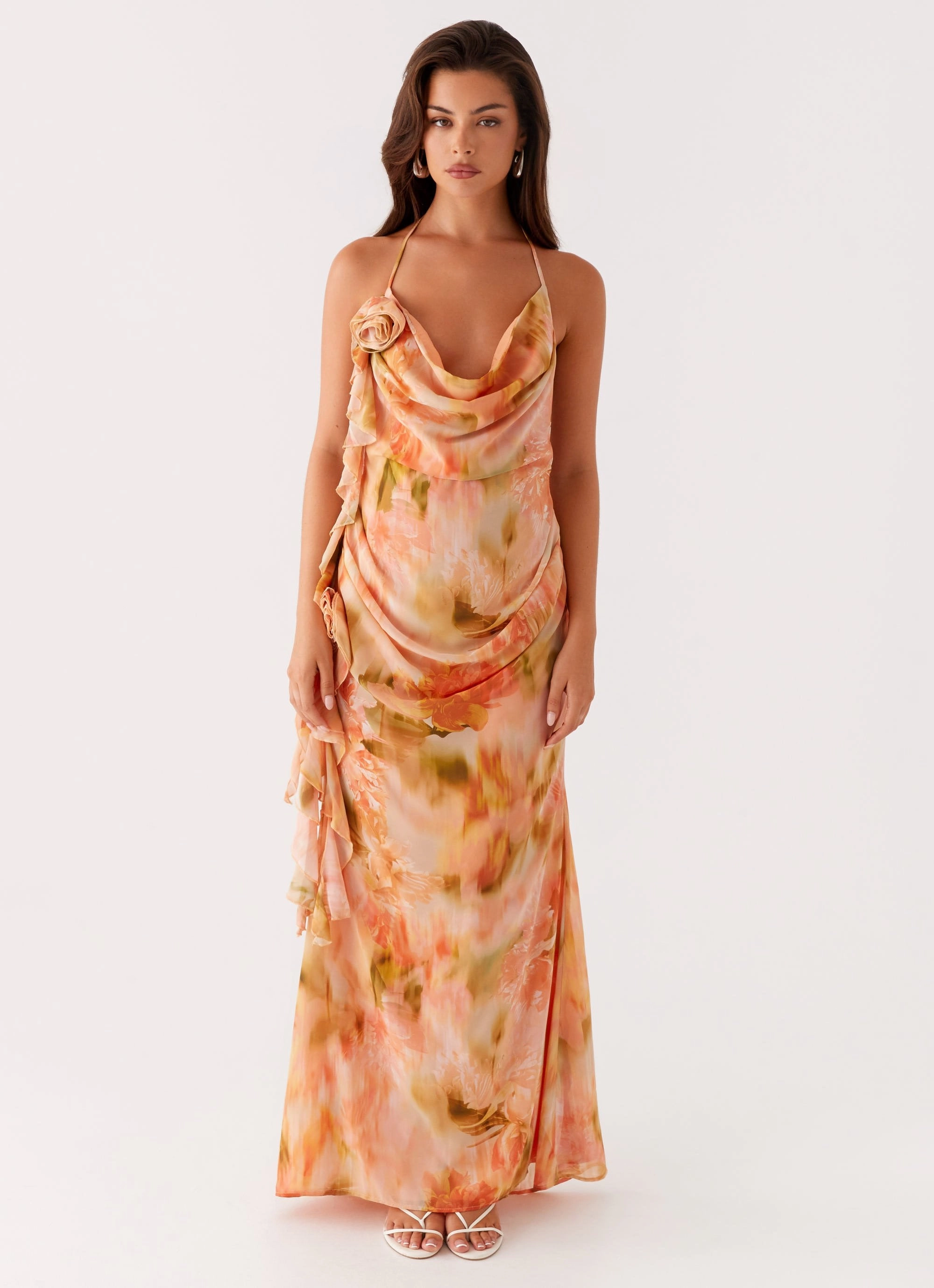 Classic Tailoring Hidden-Pocket Diedre Rose Strappy Maxi Dress - Sunset Floral
