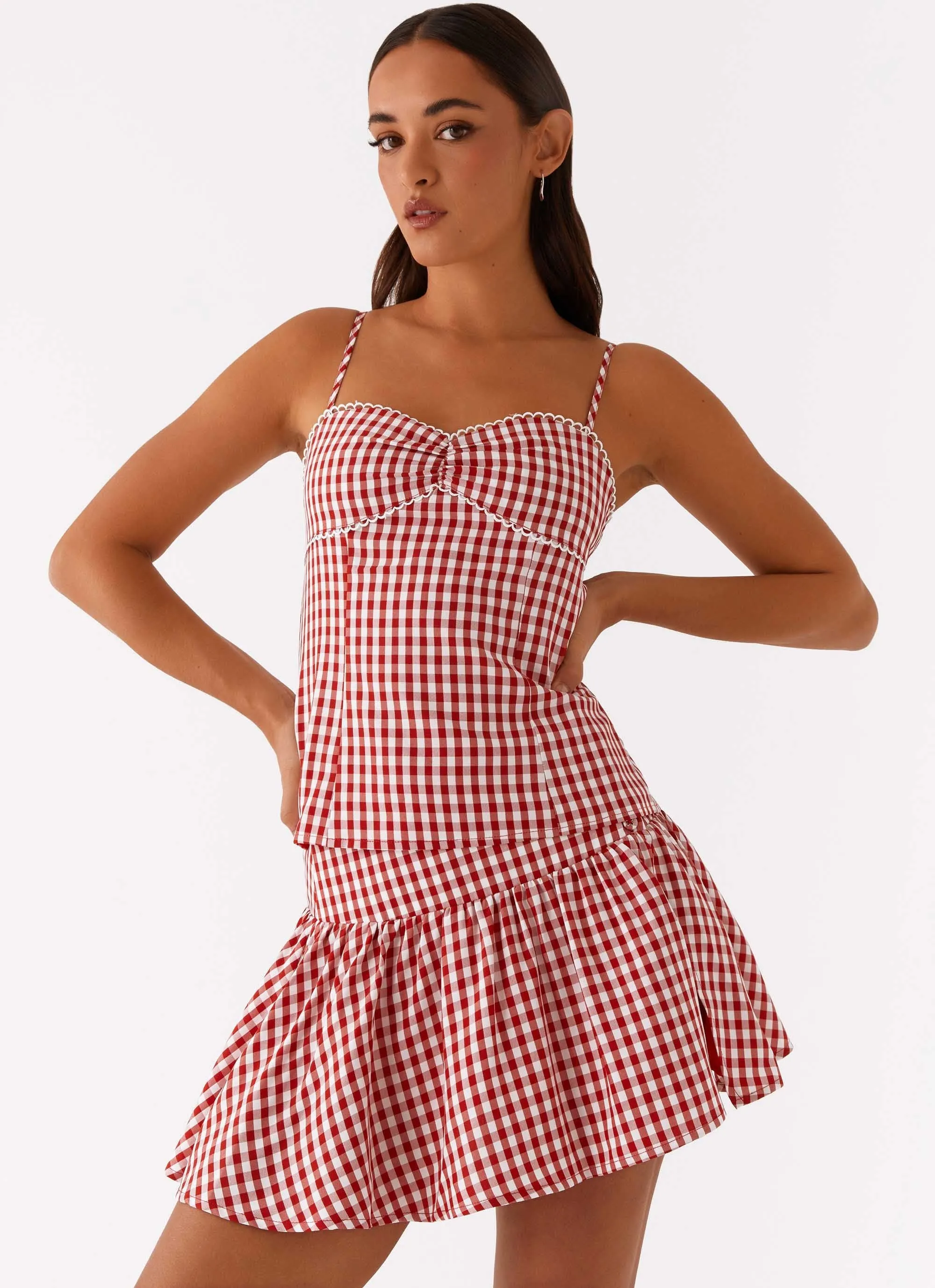 Bellamy Mini Skirt - Red Gingham Budget Friendly