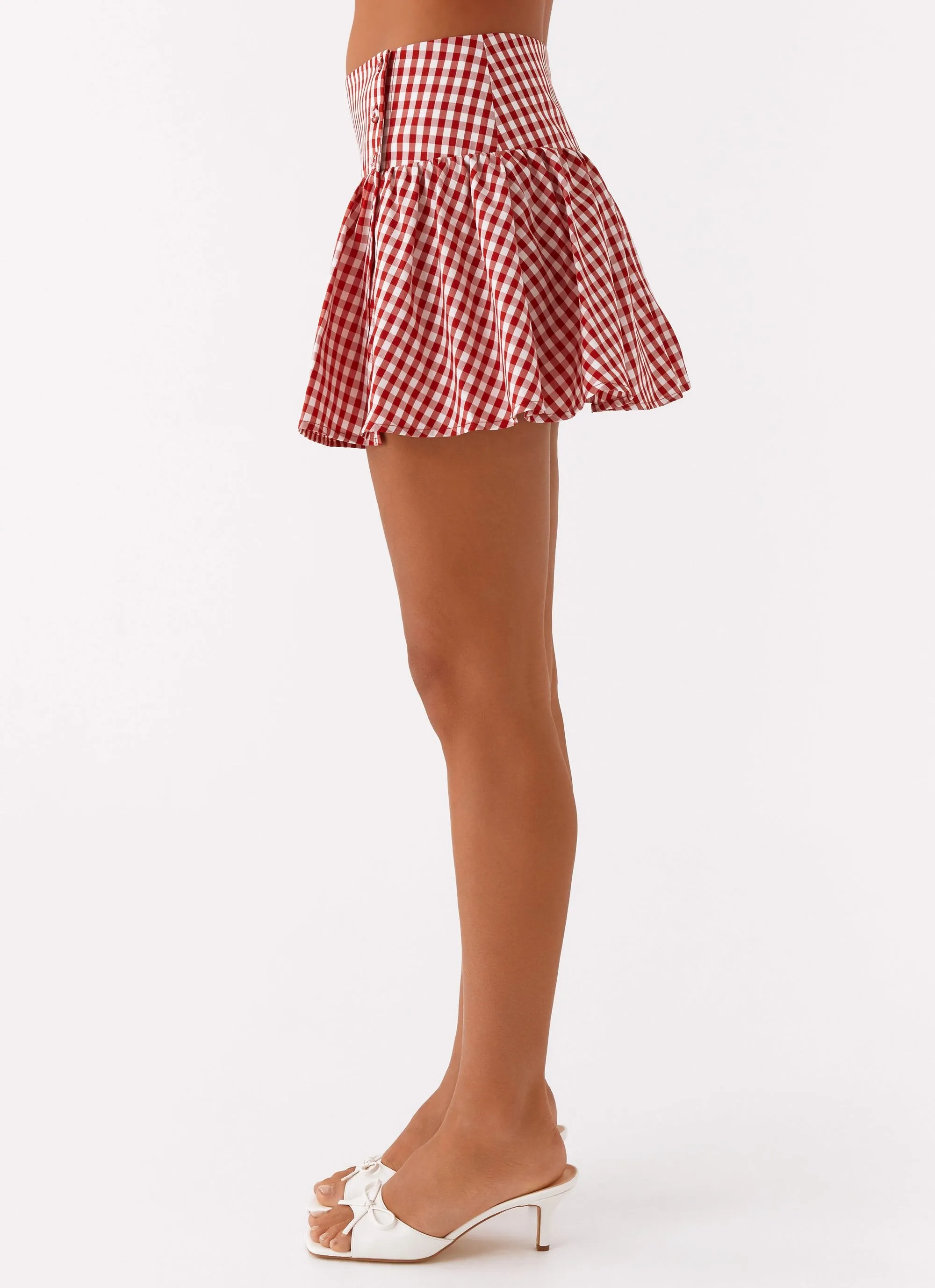 Cool Tone A Line Cut Bellamy Mini Skirt - Red Gingham