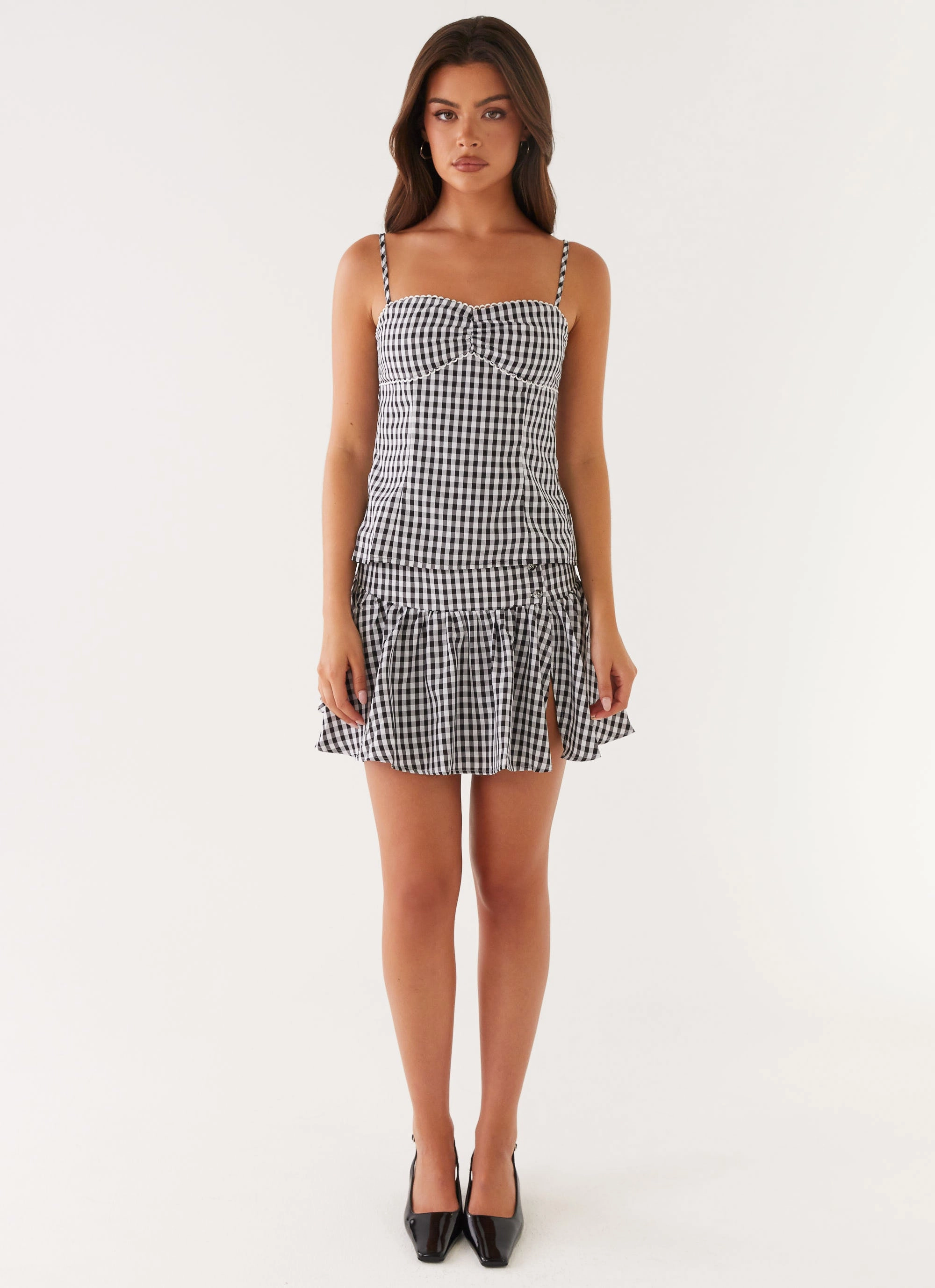 Contrast Stitch Accent Bellamy Top - Black Gingham