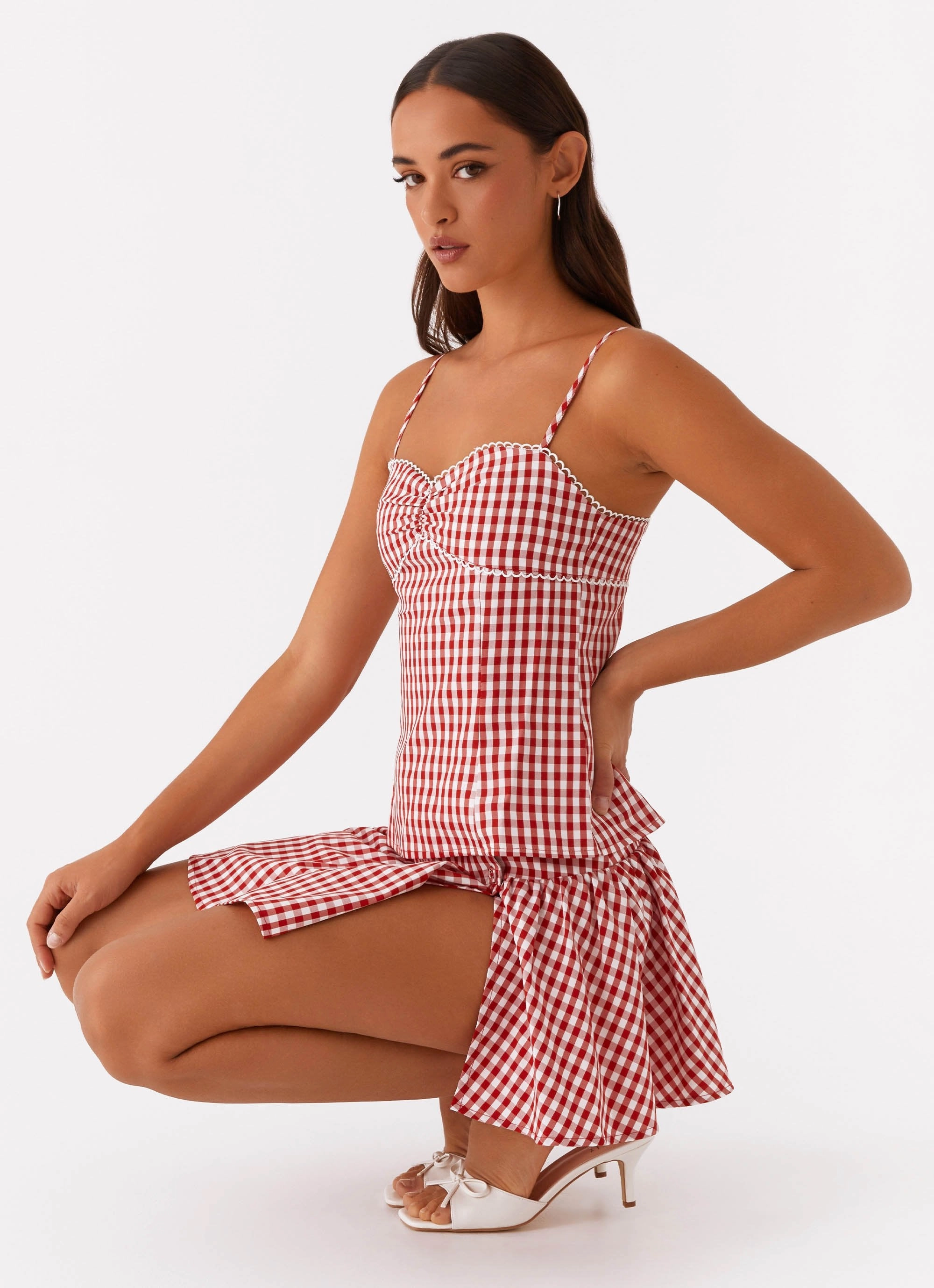 Bellamy Top - Red Gingham Compact Jacquard Weave LightweightDesign