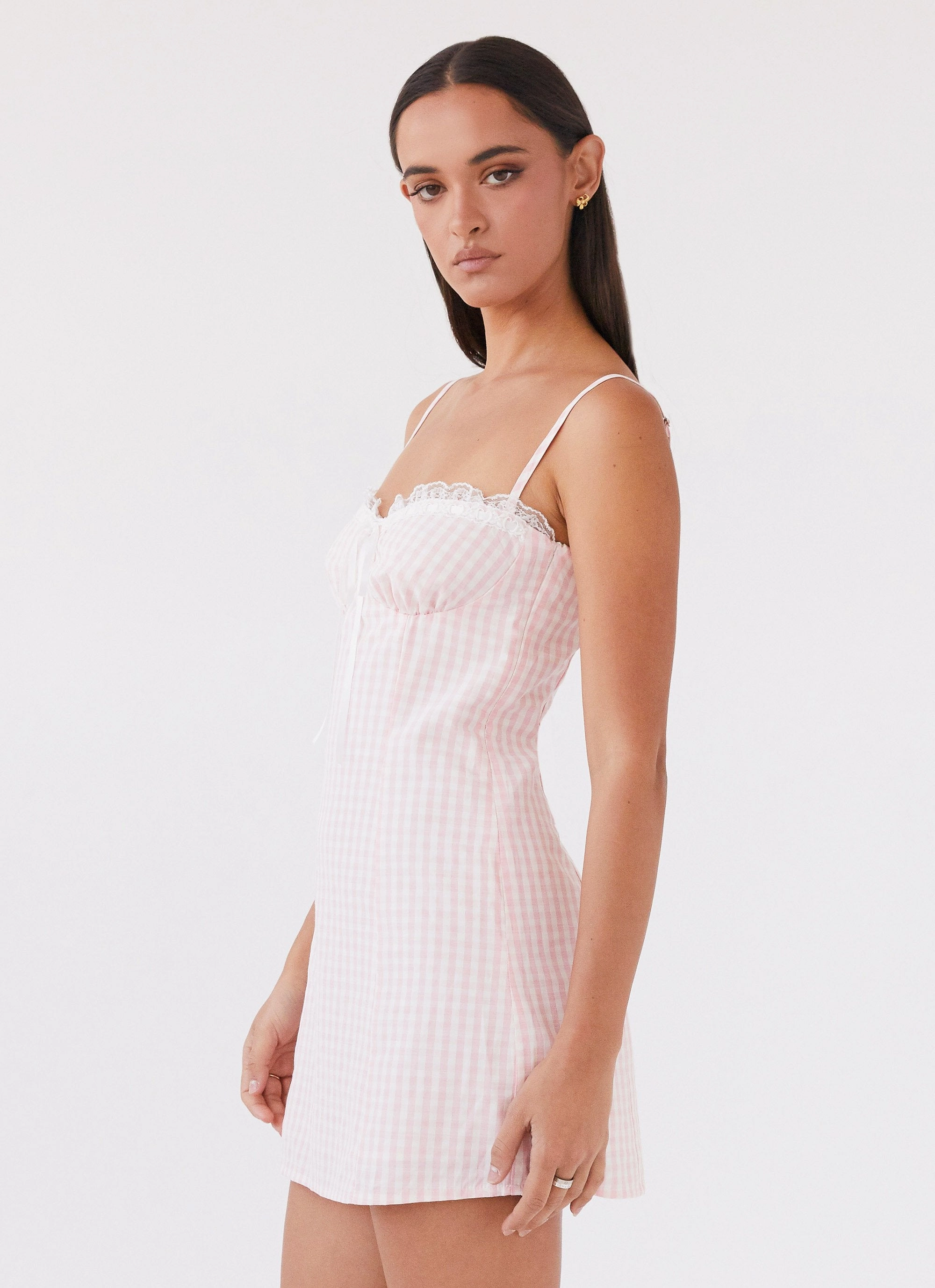 Bellissima Bustier Mini Dress - Pink Gingham Flattering Cut Wear Flexible Fabric
