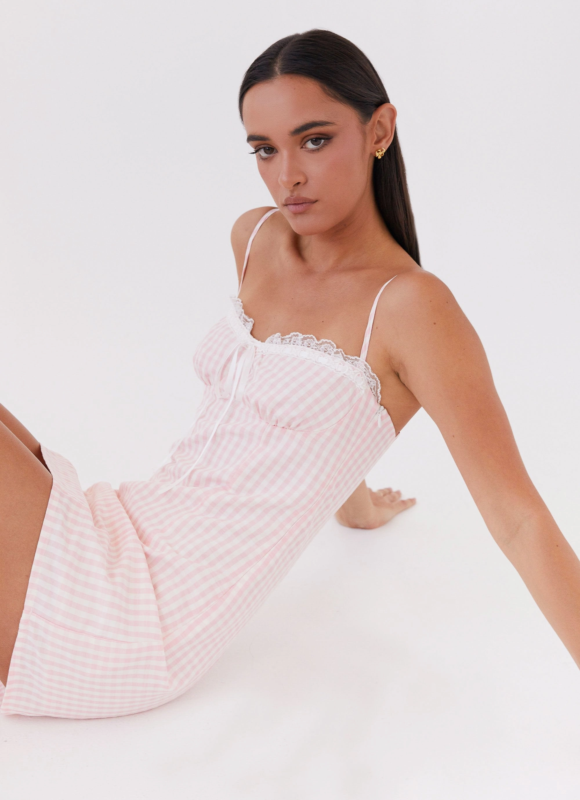Bellissima Bustier Mini Dress - Pink Gingham Light Layers Clean Mood