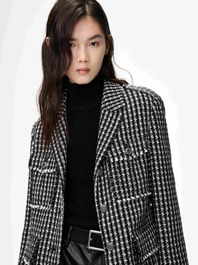Belt Houndstooth Pattern Jacket Belt Houndstooth Pattern Jacket