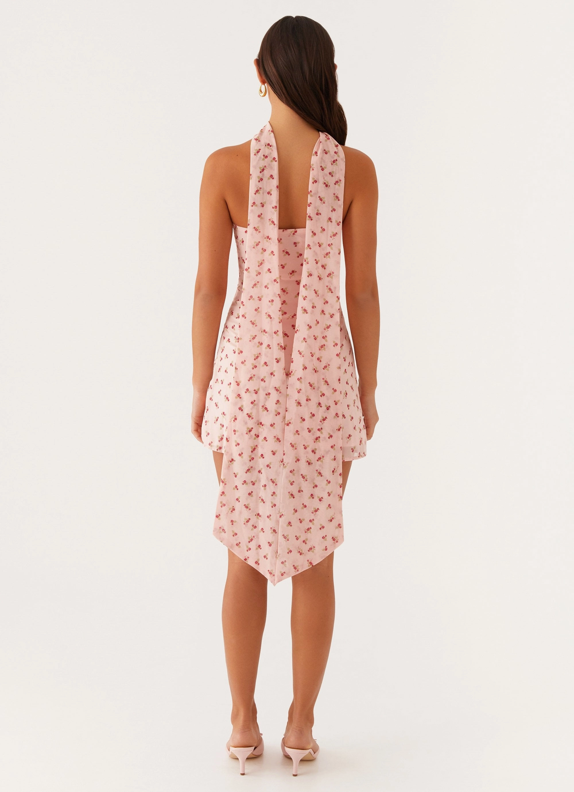 Vintage feel Refined Mood Kiesha Strapless Scarf Mini Dress - Pink Flower