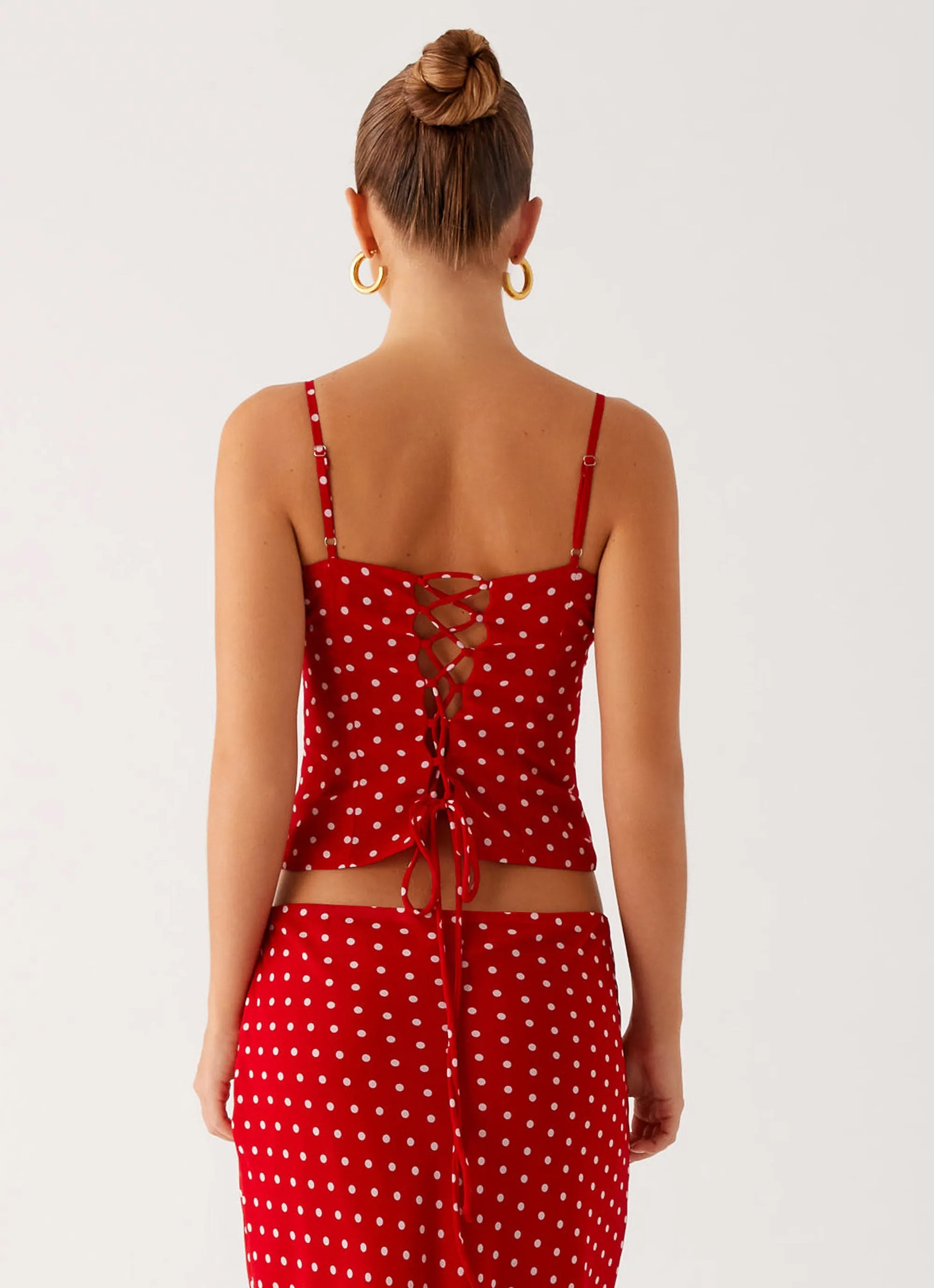 Flexible Shoulder Gusset Bendita Top - Red Polka Dot